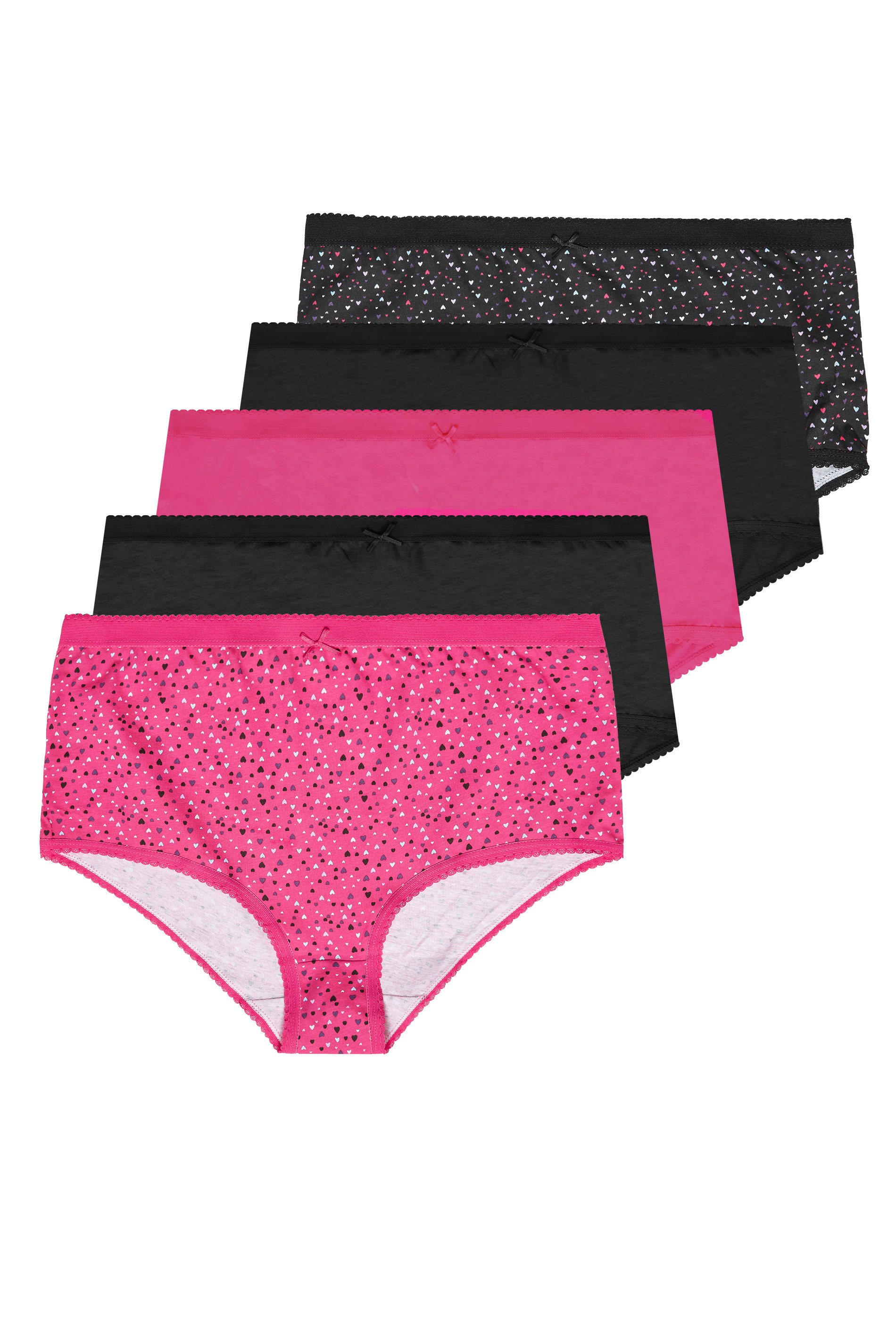5 PACK Pink Multi Heart Print Full Briefs | Yours Clothing
