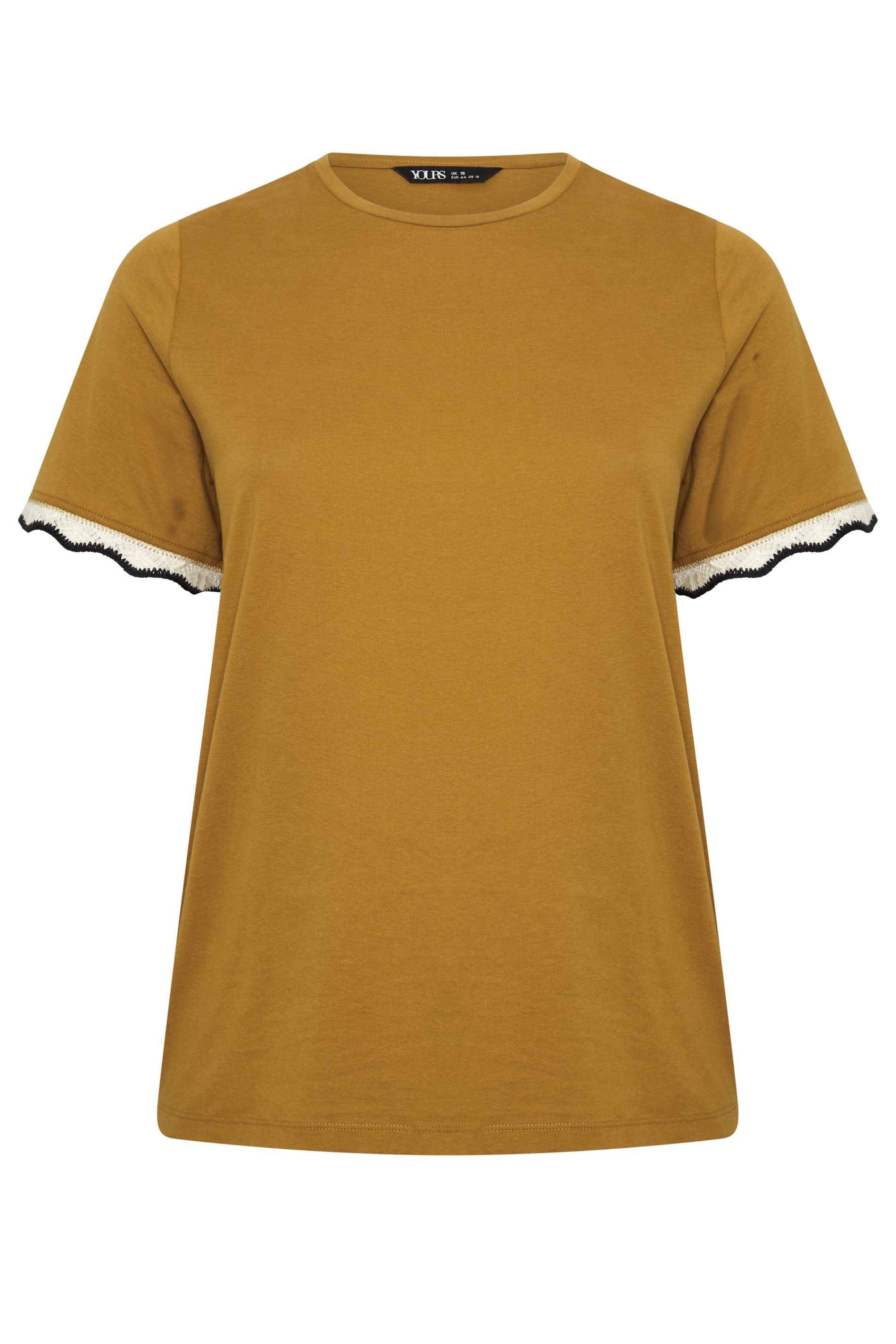 YOURS Plus Size Yellow Metallic Crochet Trim T-Shirt | Yours Clothing  6