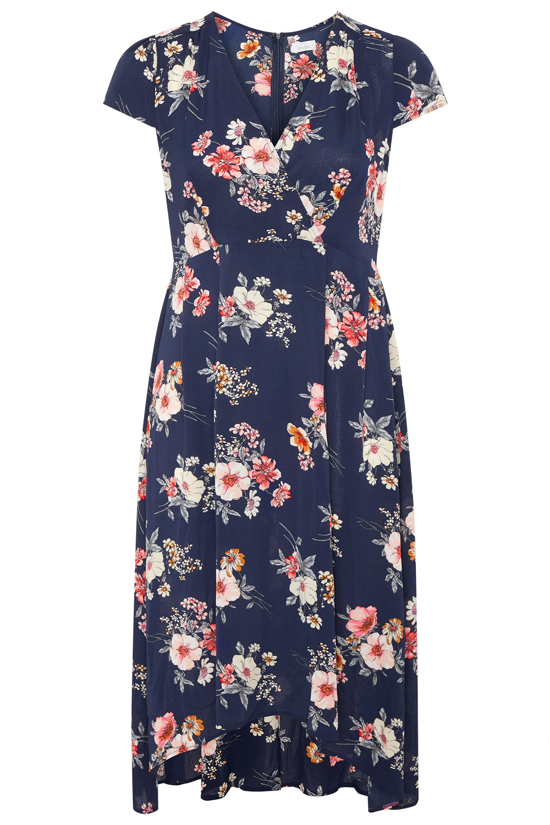 YOURS LONDON Navy & Pink Floral Wrap Dress | Yours Clothing