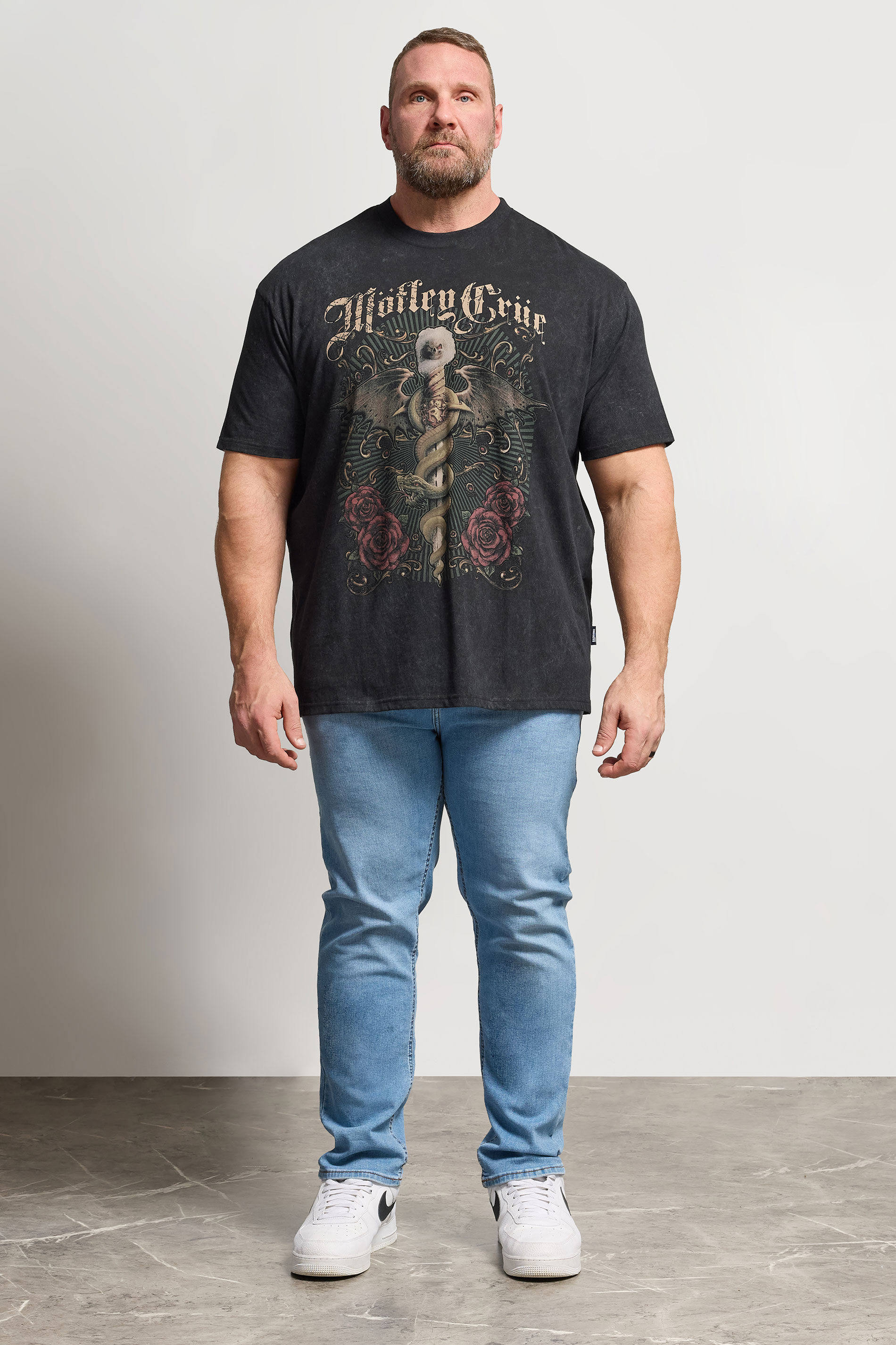 BadRhino Big & Tall Black 'Motley Crue' Acid Wash T-Shirt | BadRhino 1