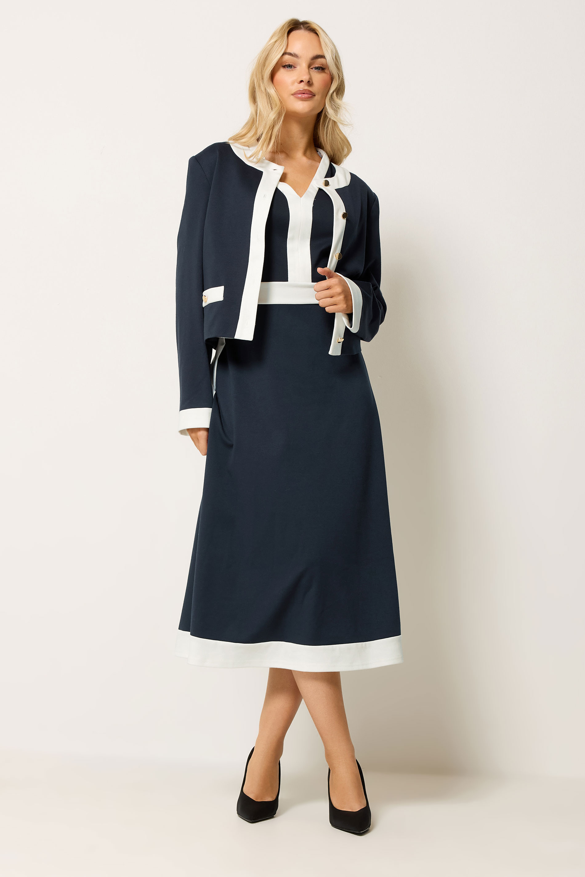 M&Co Navy Blue Colourblock Dress And Jacket Set | M&Co 3