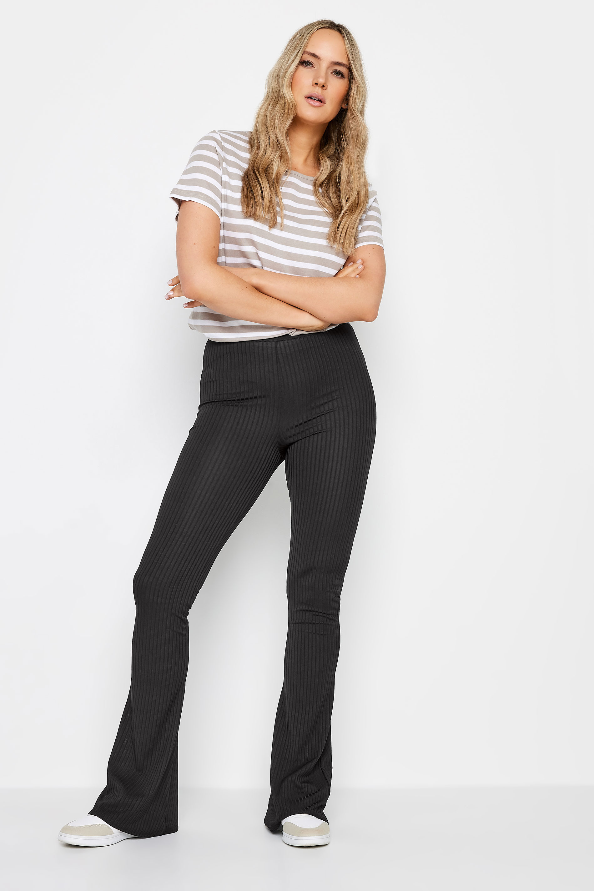 LTS Tall Womens Black Ribbed Flared Trousers | Long Tall Sally 1