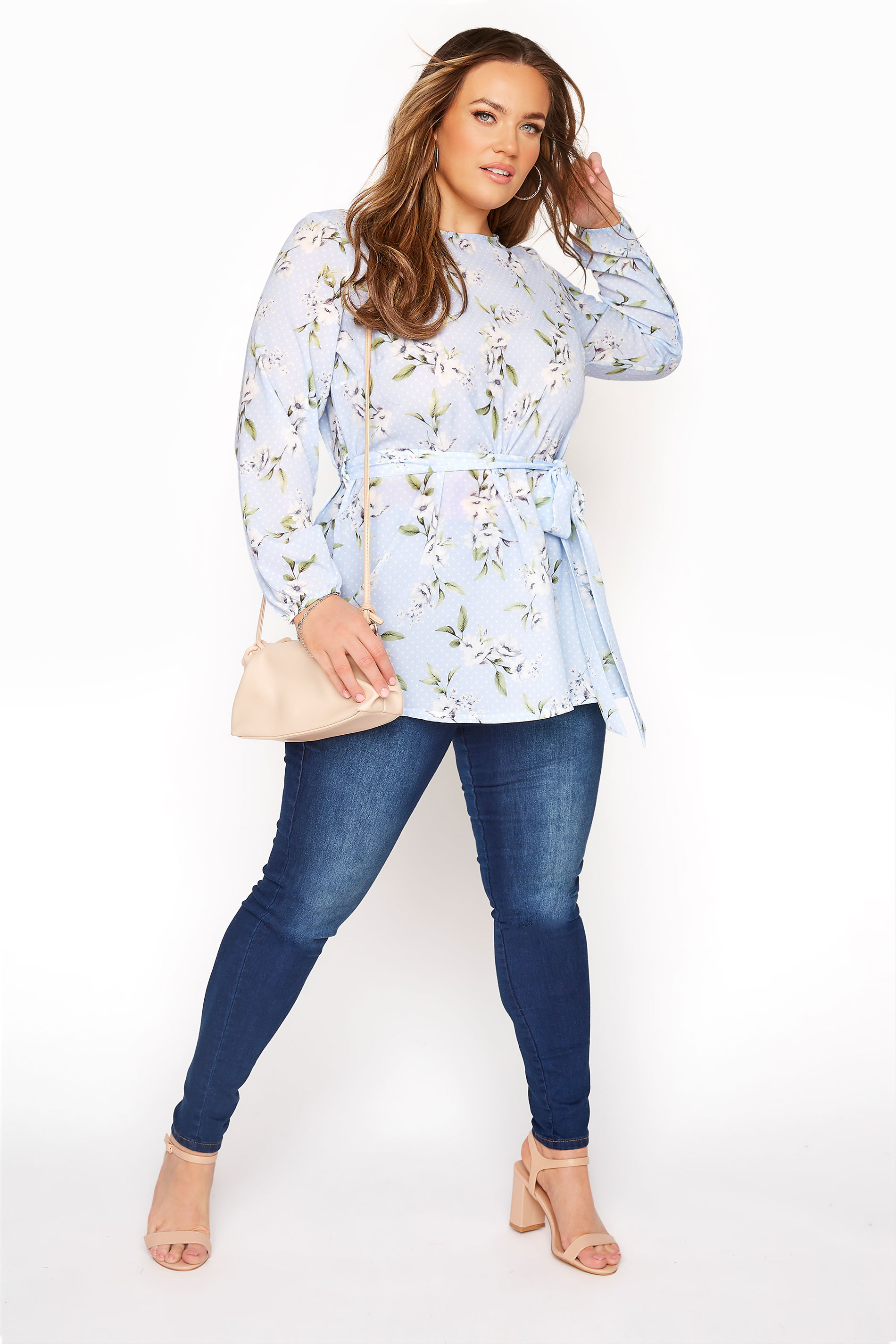 YOURS LONDON Blue Floral Belted Blouse