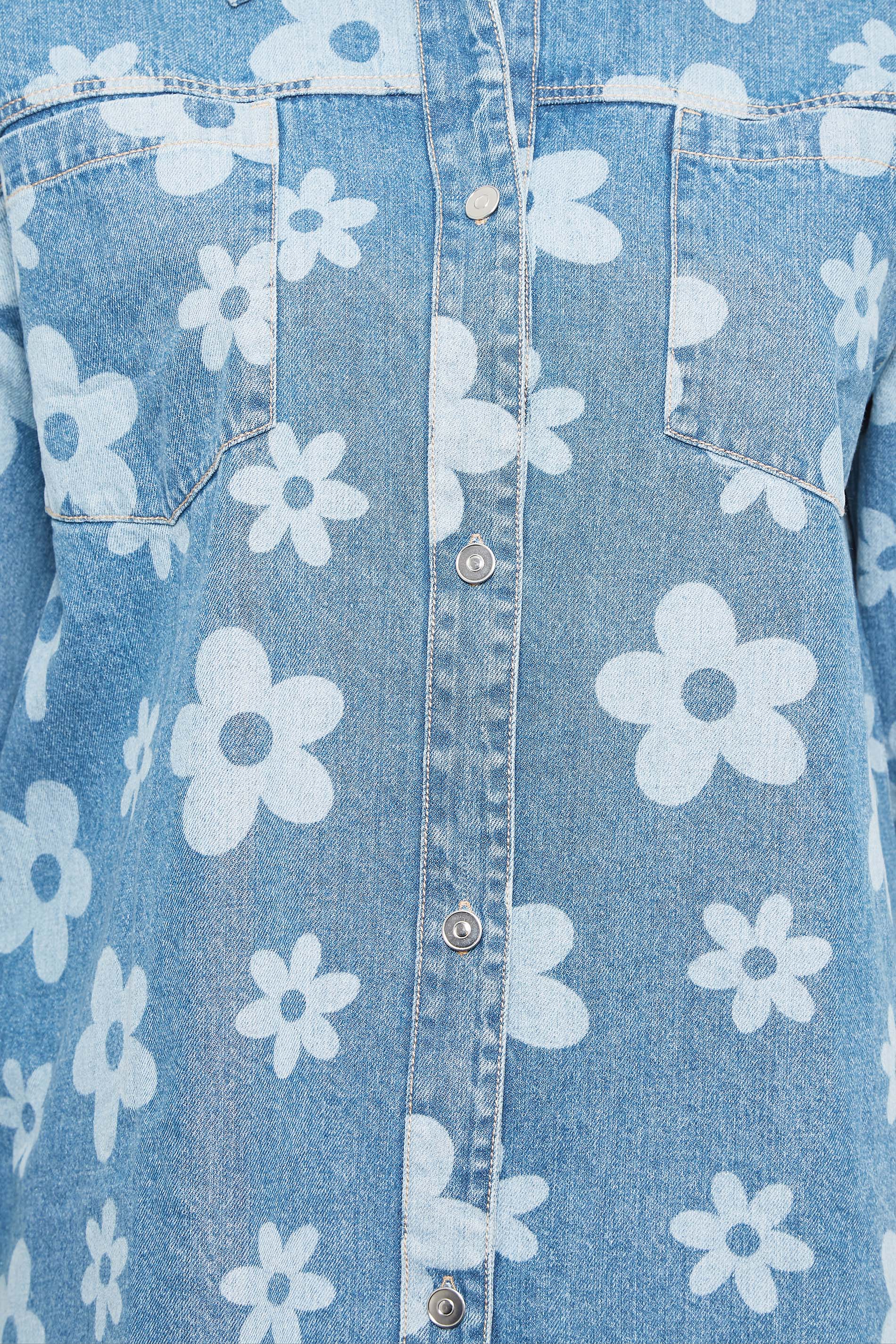 YOURS Plus Size Blue Floral Print Denim Shacket | Yours Clothing