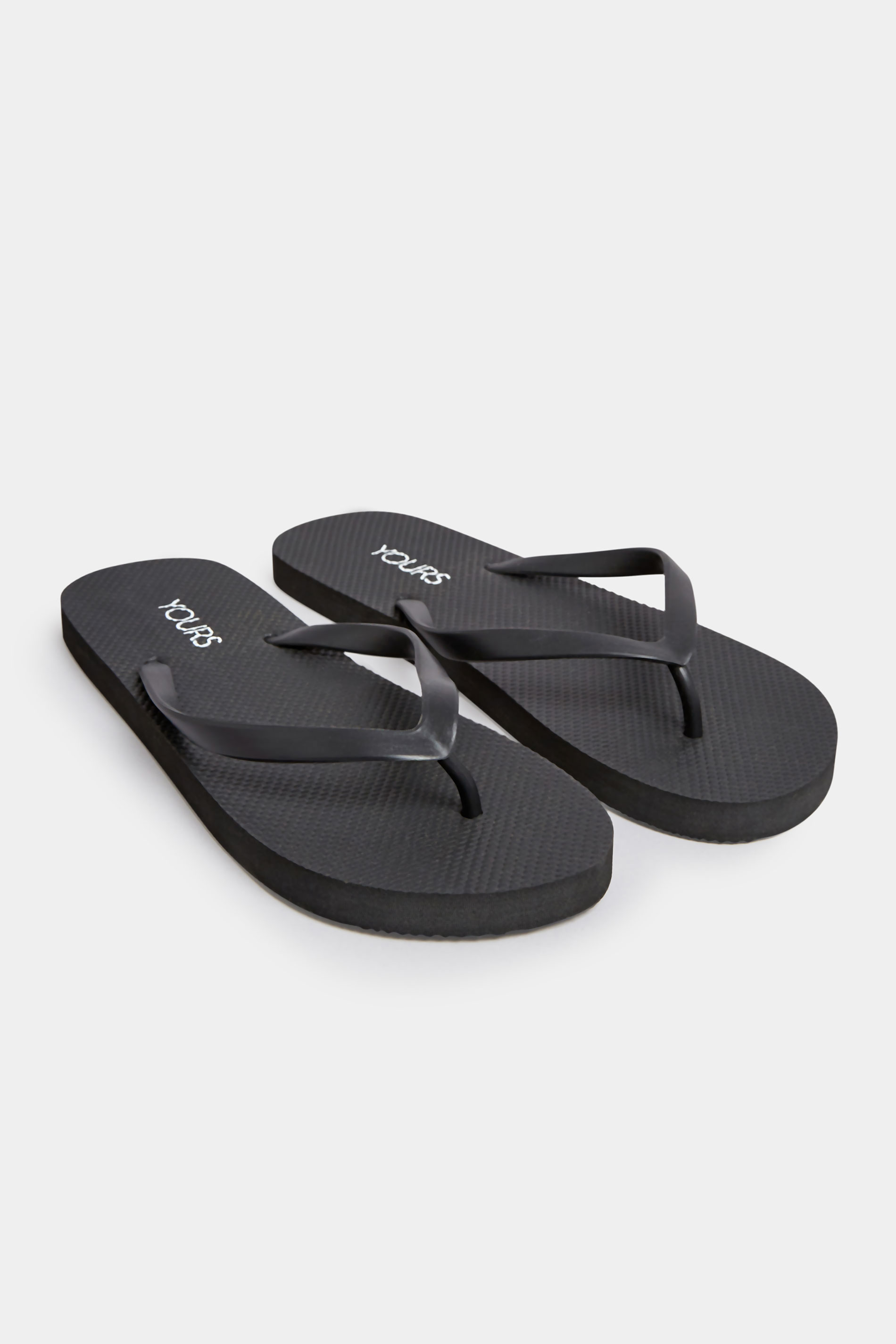 Black Toe Thong Flip Flops In Extra Wide EEE Fit | Yours Clothing