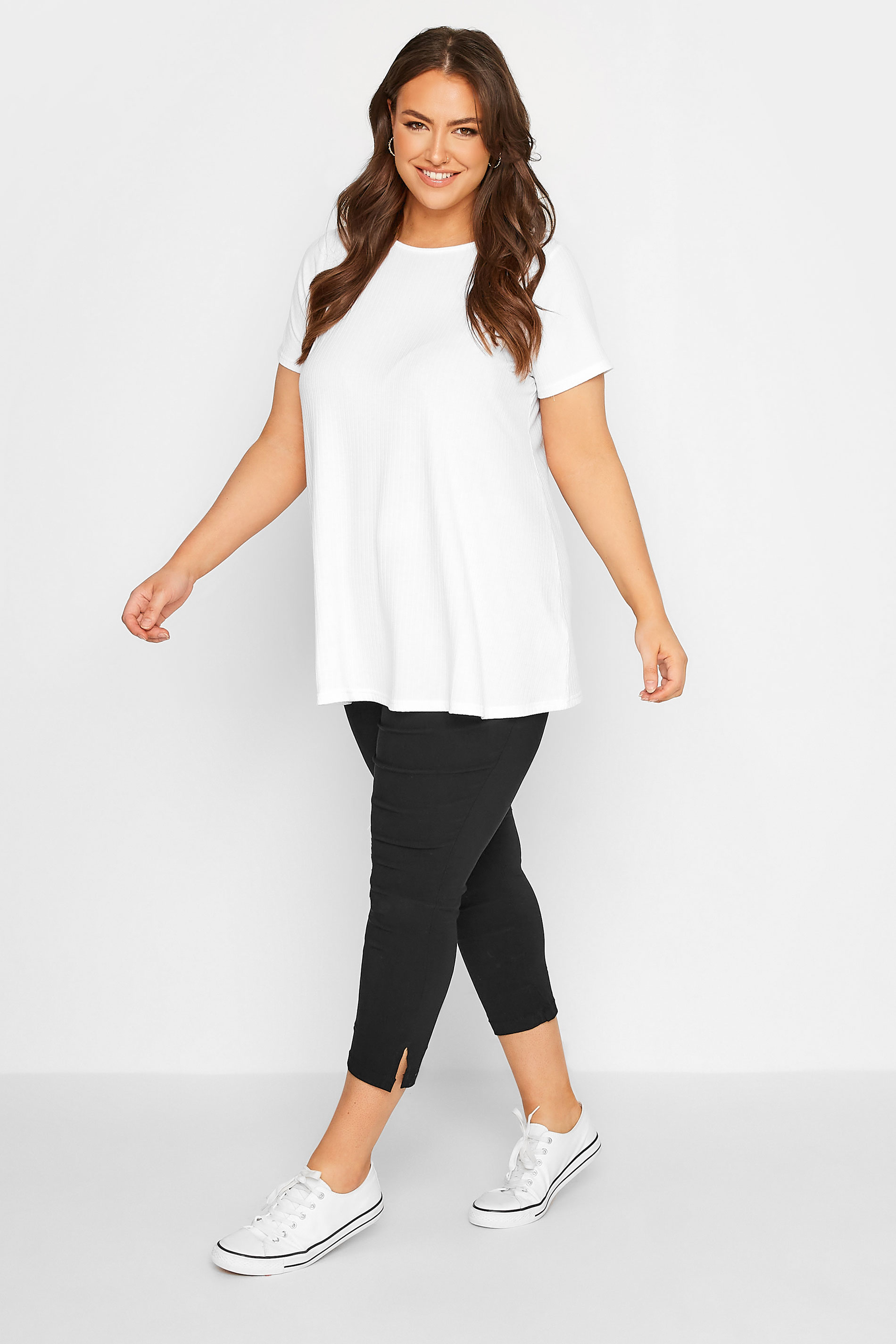 Black Bengaline Cropped Pull On Trousers, plus size 16 to 36 2