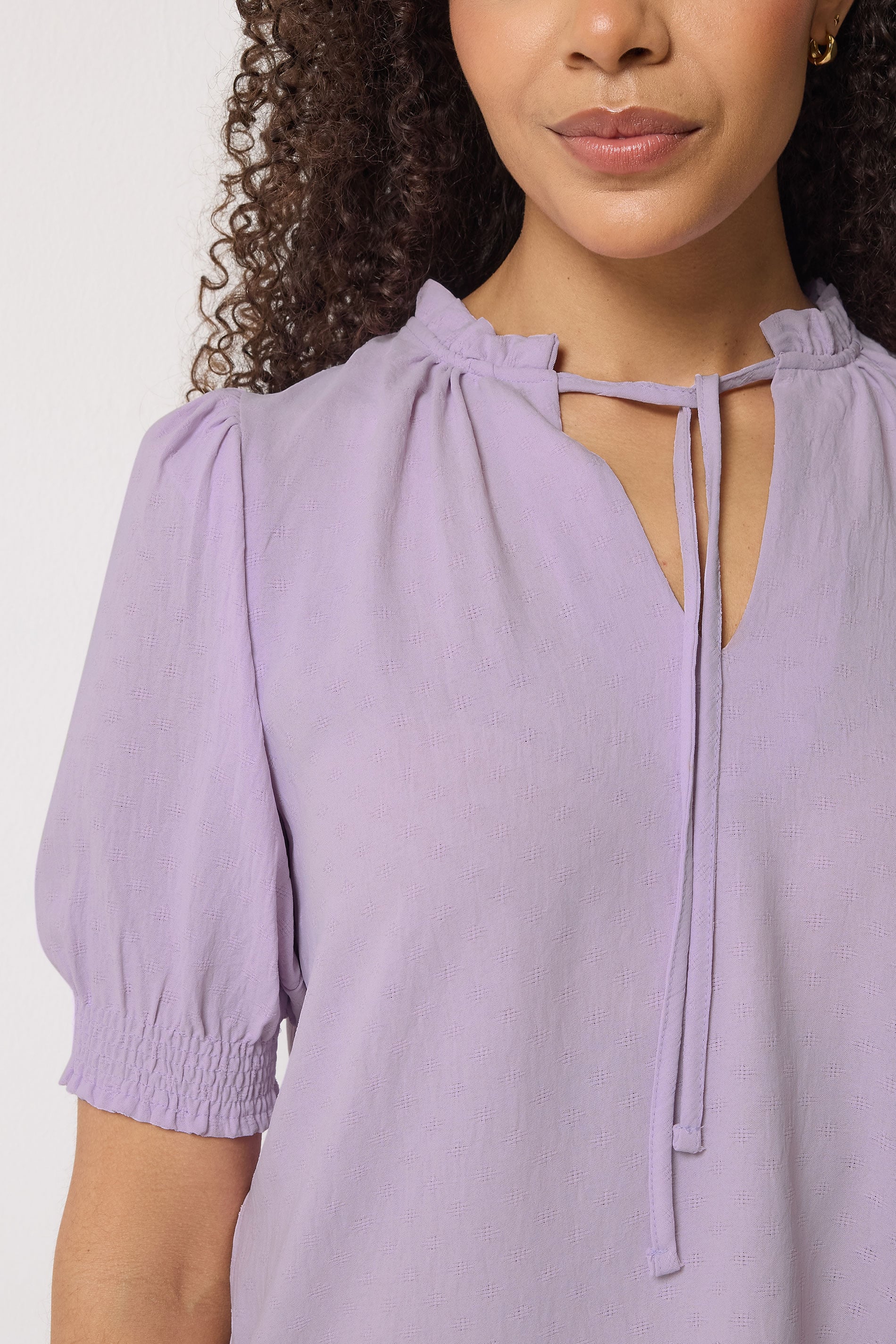 M&Co Purple Pastel Tie Neck Frill Sleeve Blouse | M&Co 4