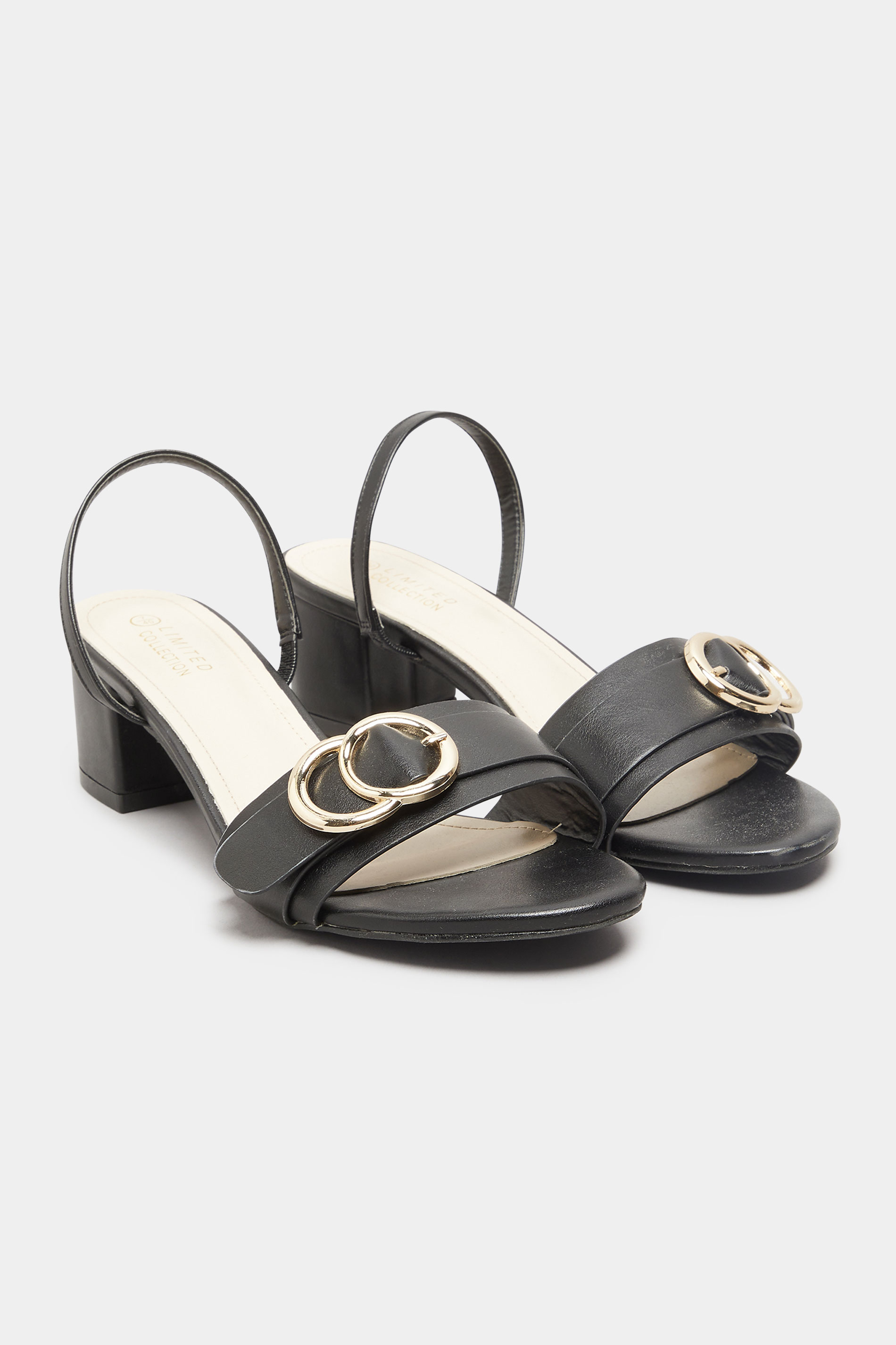 LIMITED COLLECTION Black Buckle Slingback Block Heeled Sandal In Wide EE Fit_A.jpg