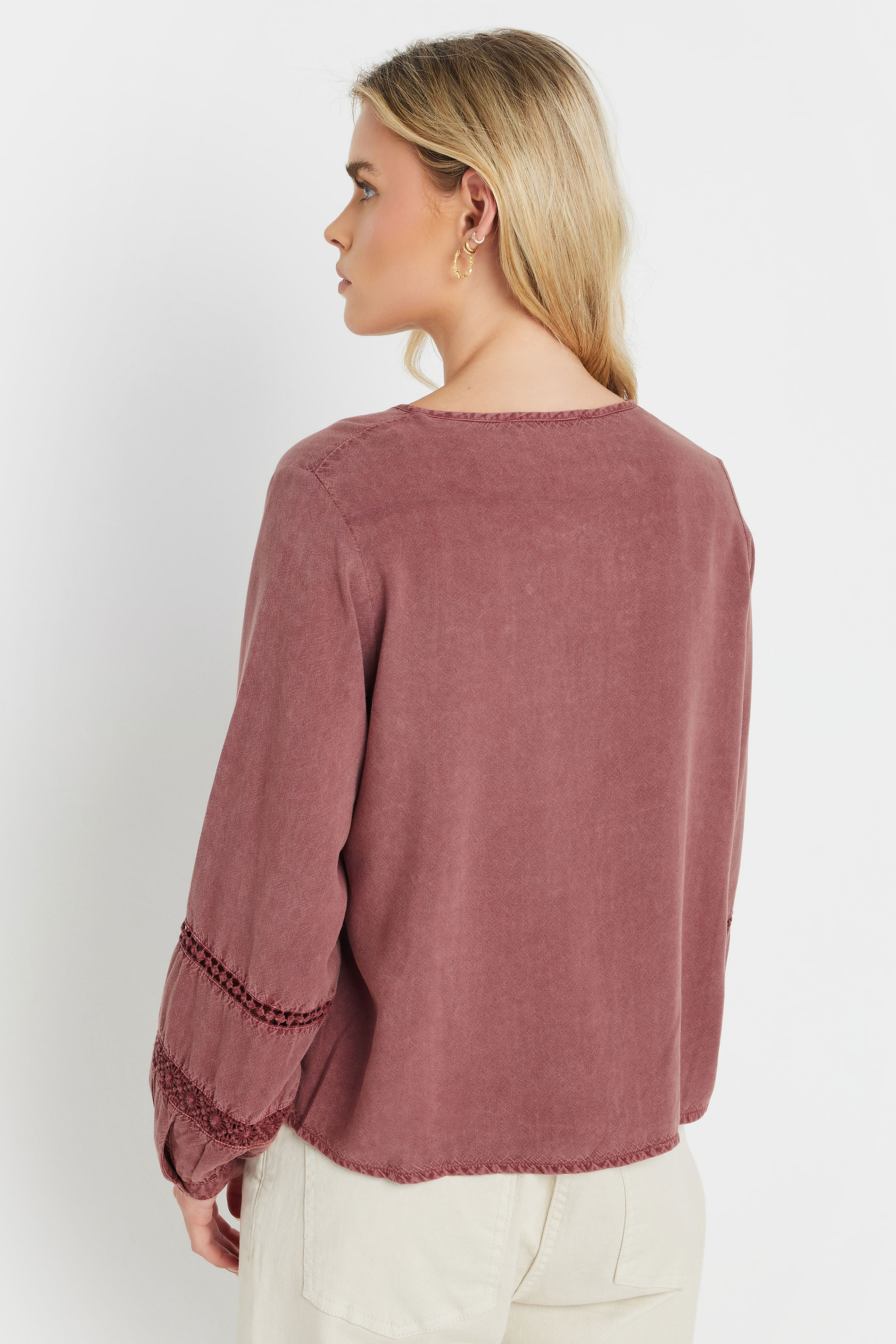 M&Co Petite Pink Long Sleeve Tie Neck Blouse | M&Co 4
