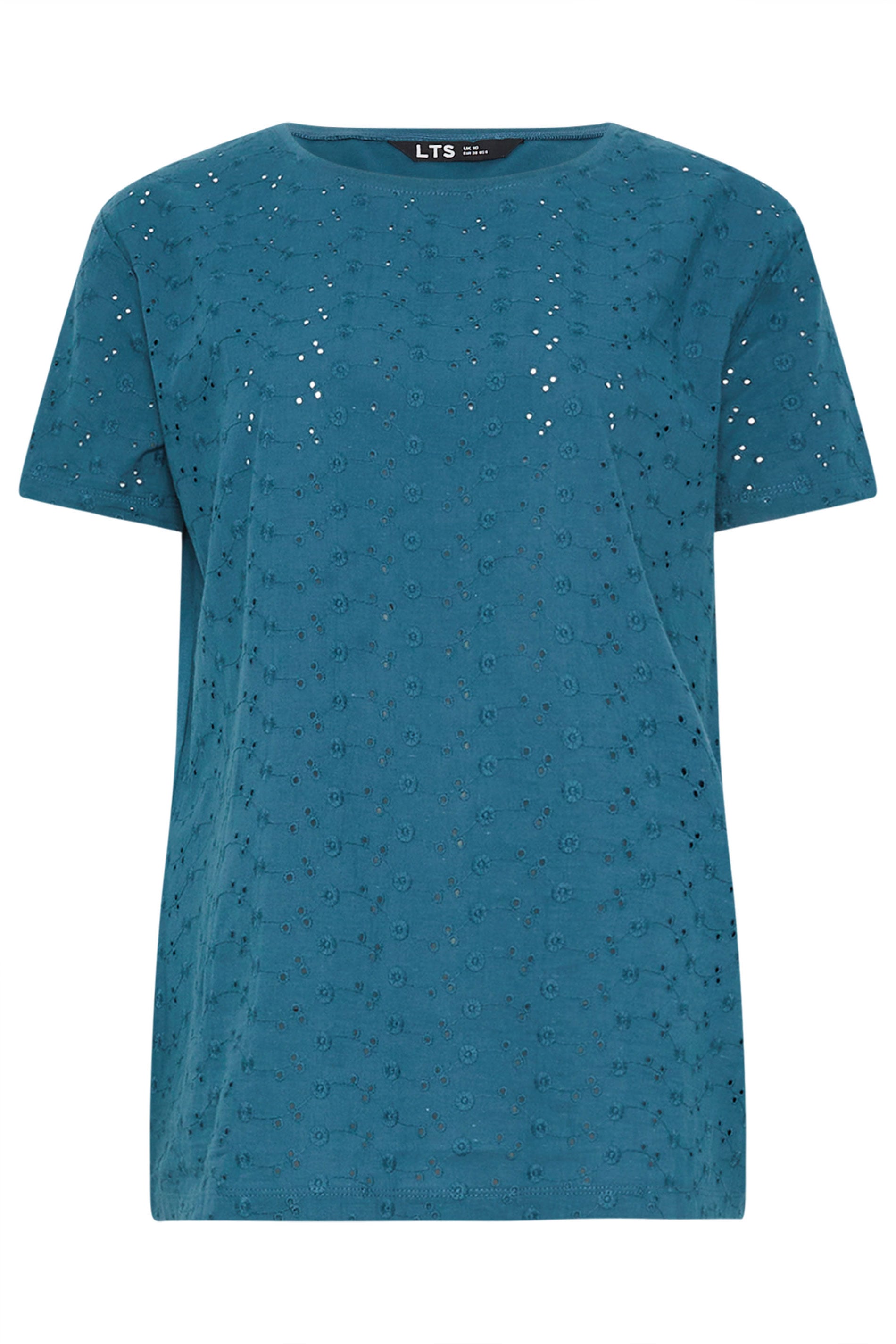 LTS Tall Women's Teal Blue Broderie Anglaise Front T-Shirt | Long Tall Sally 5
