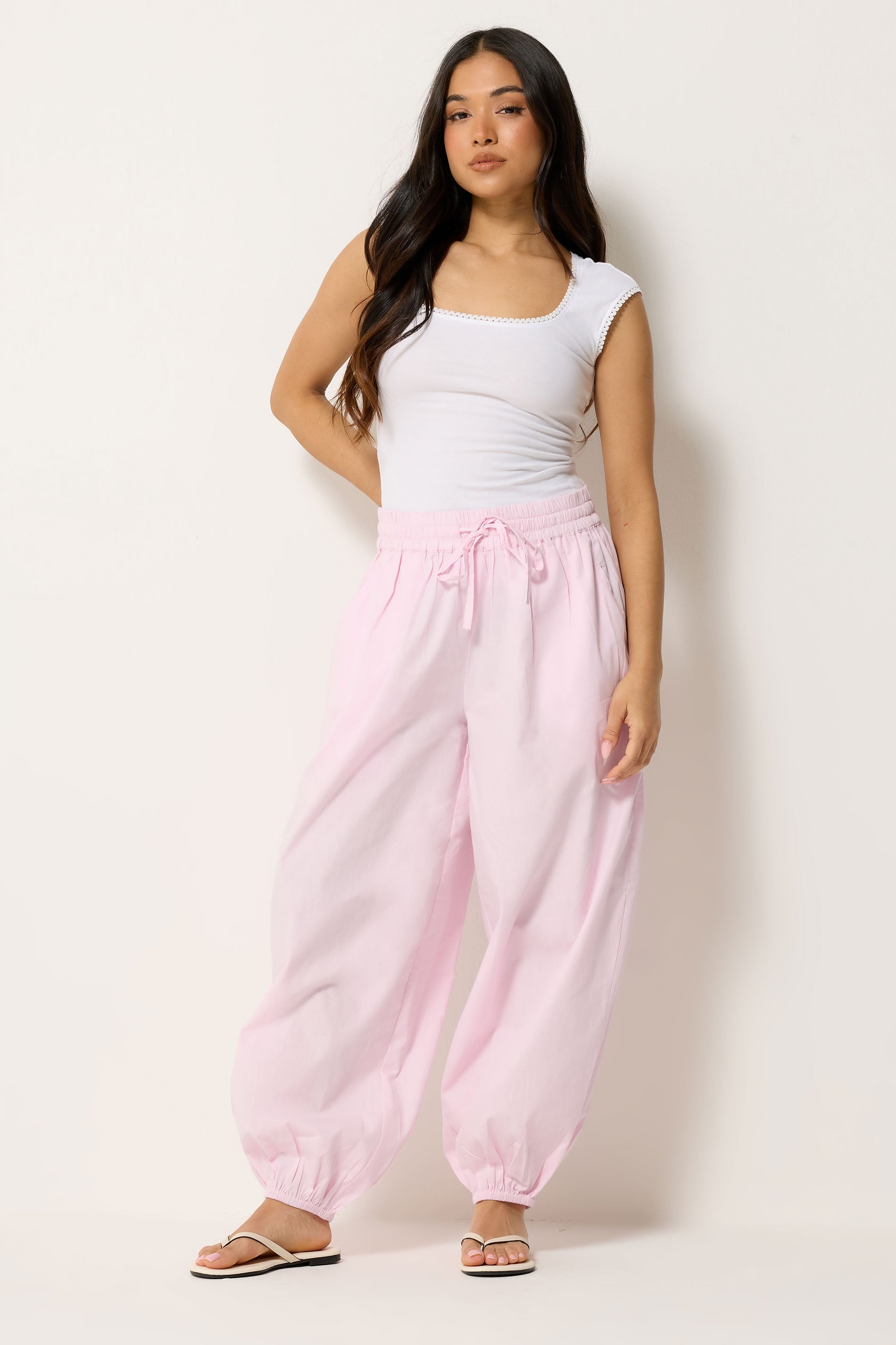 PixieGirl Petite Women's Pink Cotton Poplin Barrel Leg Trousers | PixieGirl 3