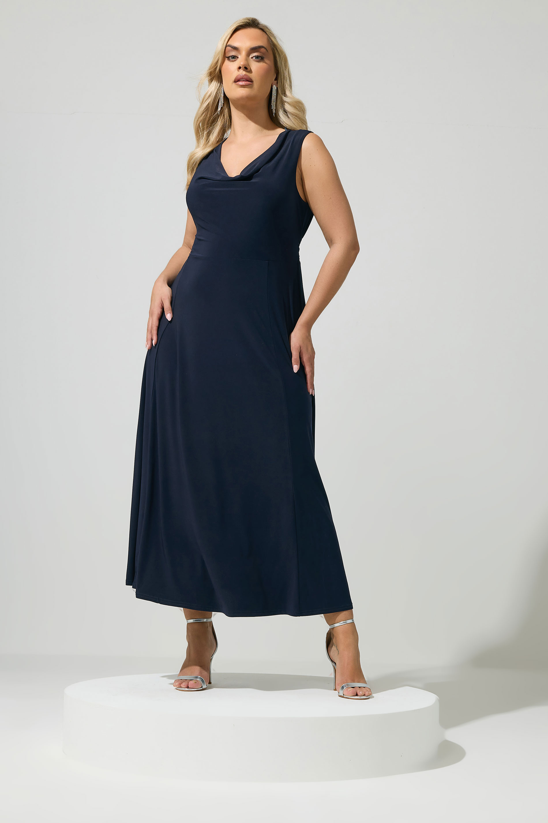 YOURS LONDON Plus Size Navy Blue Drape Front Maxi Dress | Yours Clothing 3