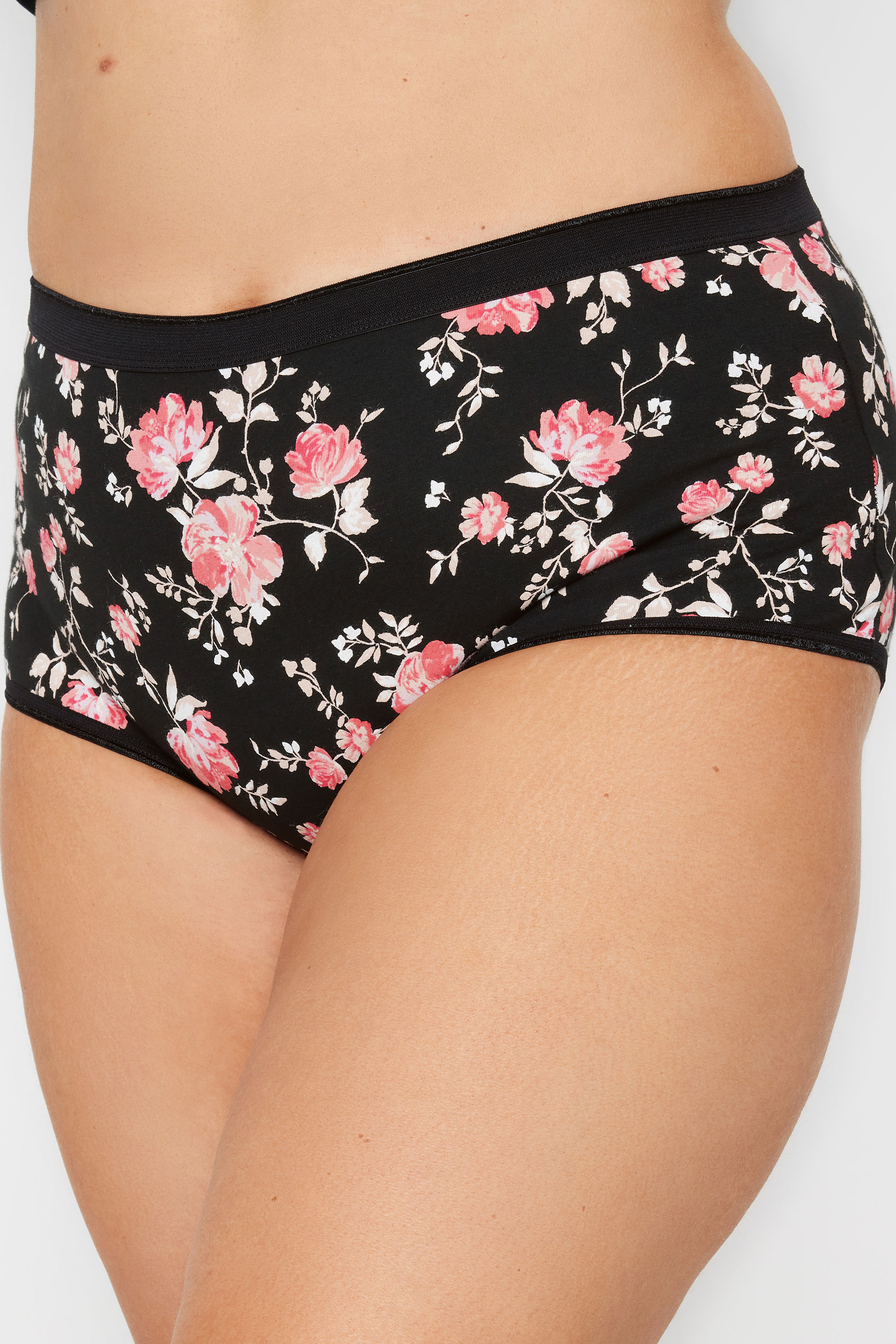 YOURS 5 PACK Plus Size Black & Pink Floral Print Full Briefs | Yours Clothing 2