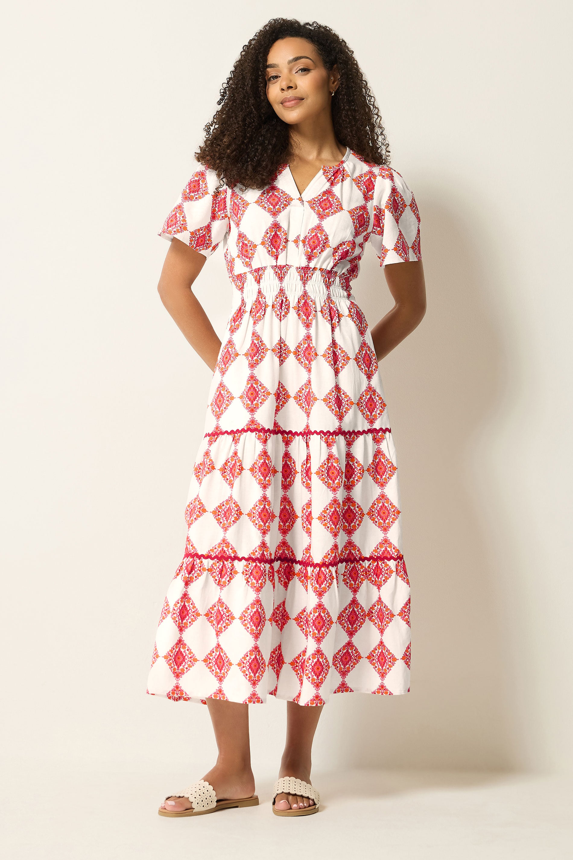 M&Co Ivory White Abstract Tile Print Maxi Dress | M&Co 3