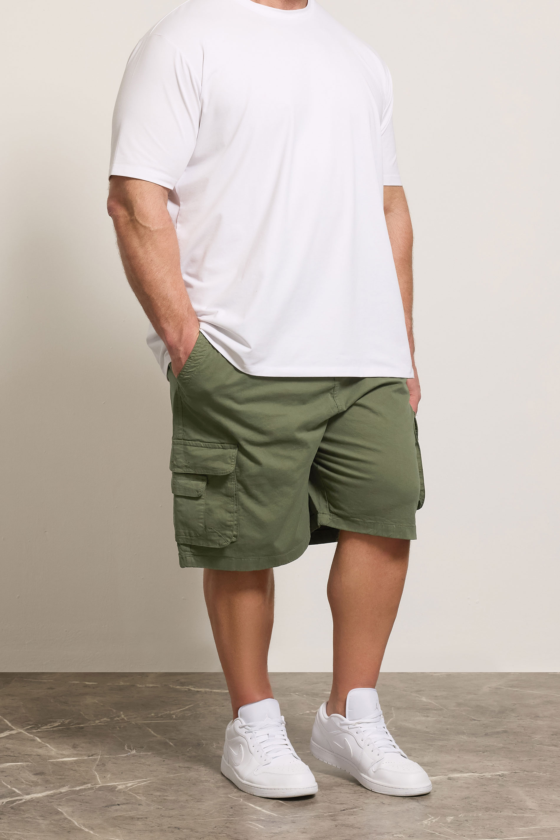 KAM Big & Tall Khaki Green Elastic Waist Cargo Shorts | BadRhino 3