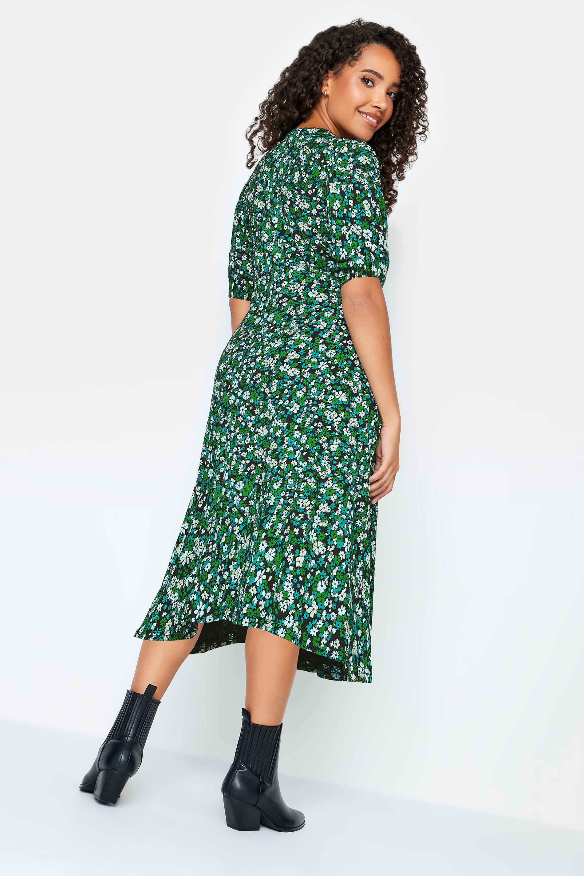 M&Co Petite Green Ditsy Floral Print Midi Dress | M&Co