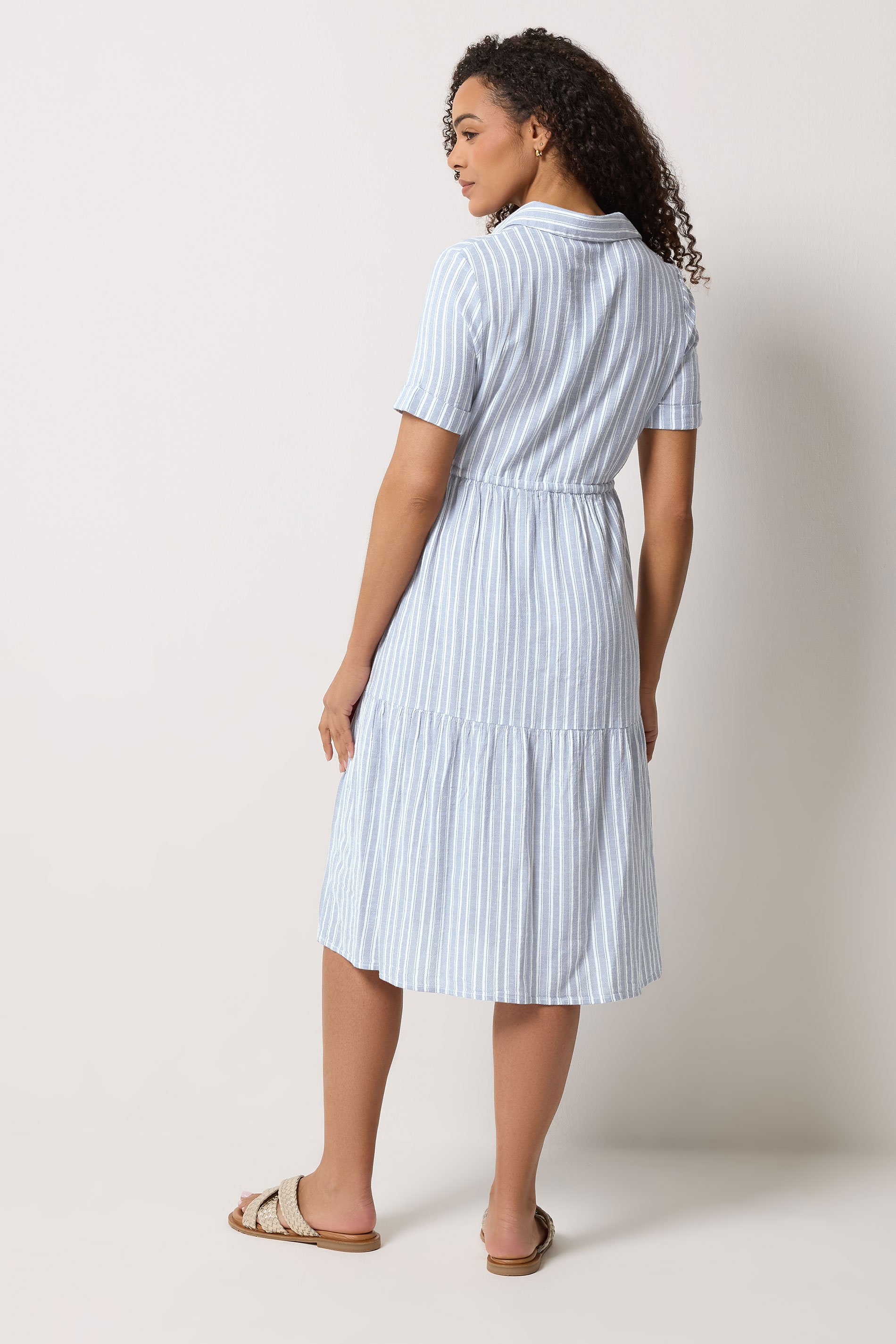 M&Co Blue Stripe Tie Waist Cotton Shirt Dress | M&Co 2