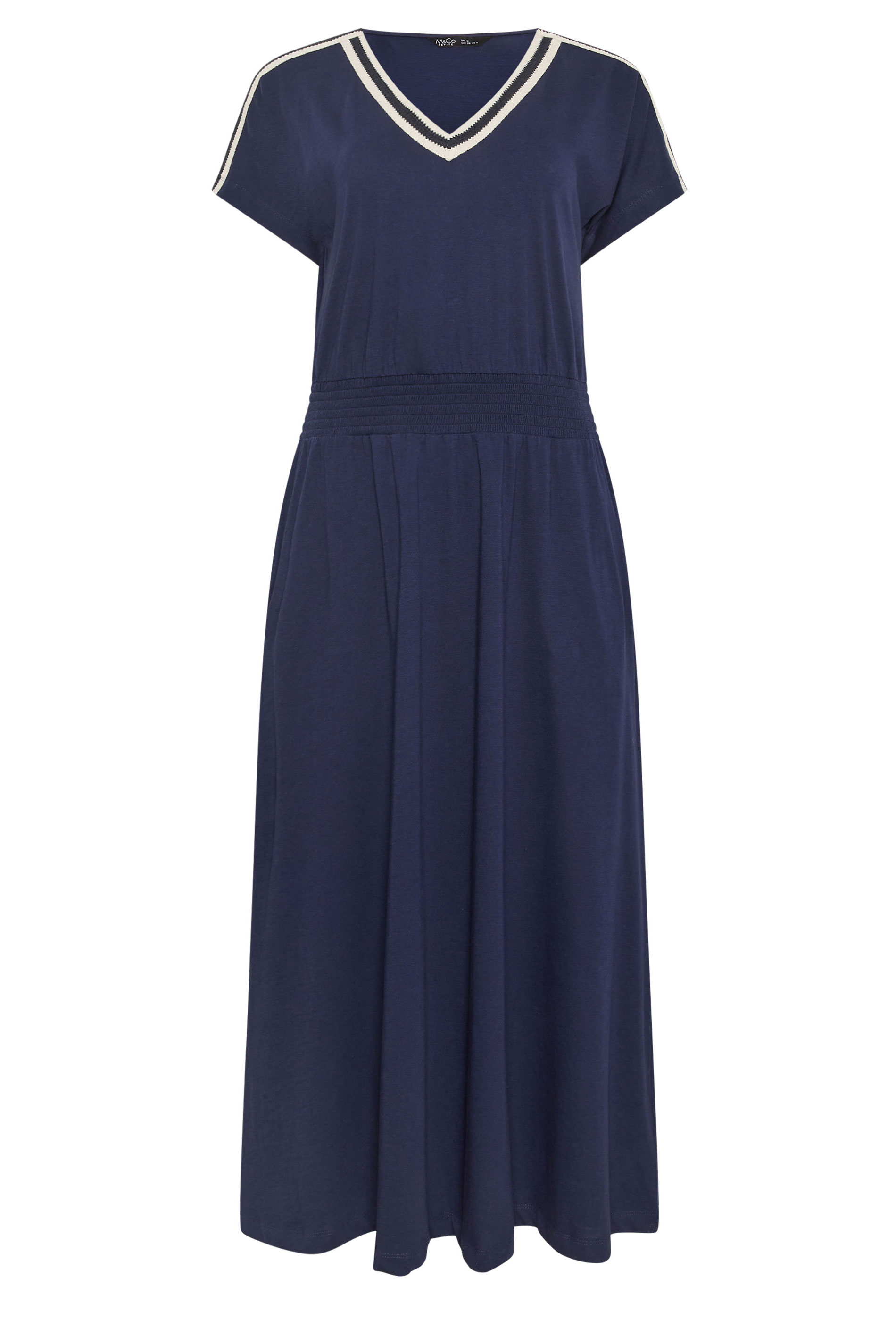 M&Co Petite Navy Blue Woven Trim Detail Cotton Maxi Dress | M&Co 5