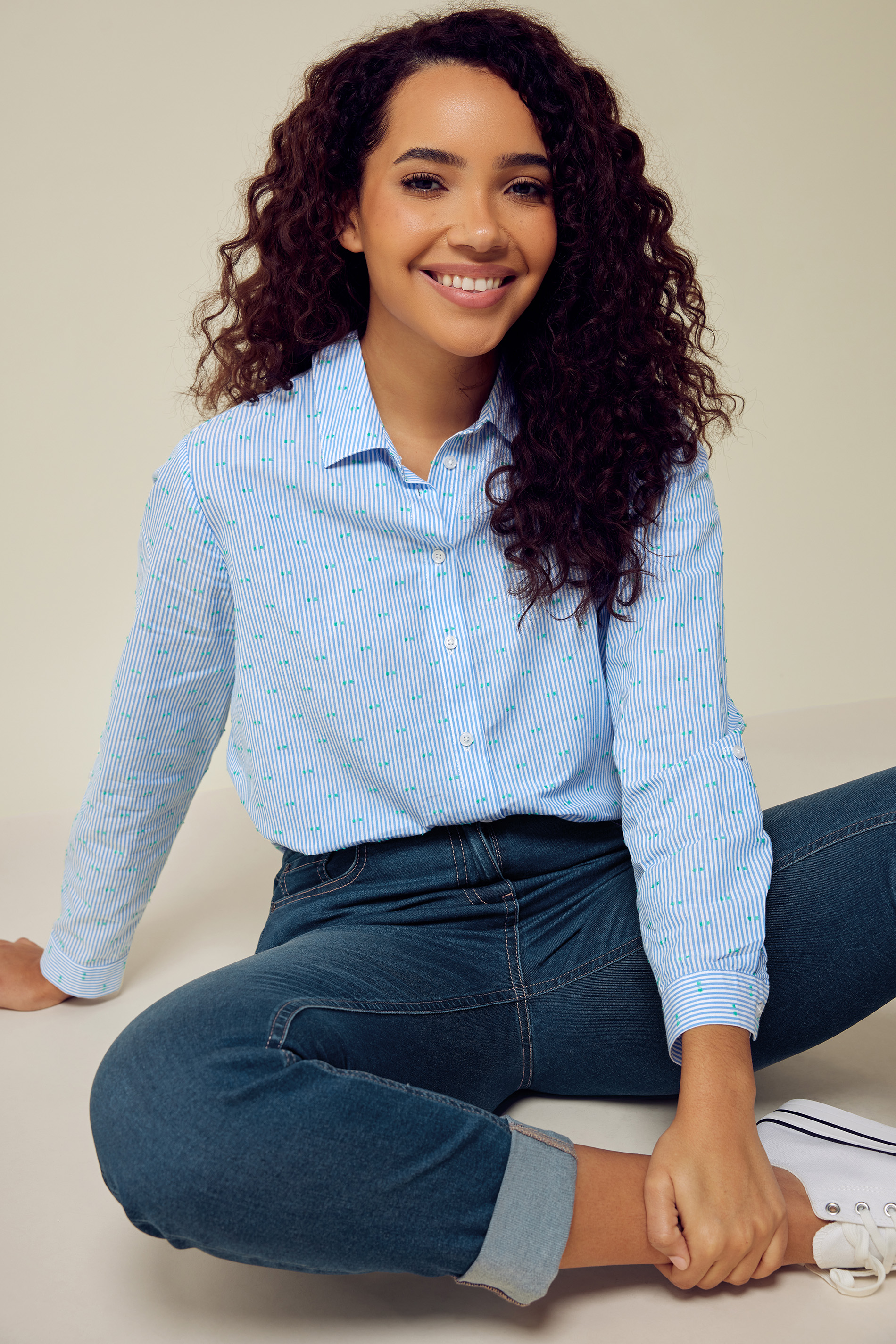 M&Co Blue Striped Dobby Shirt | M&Co 3