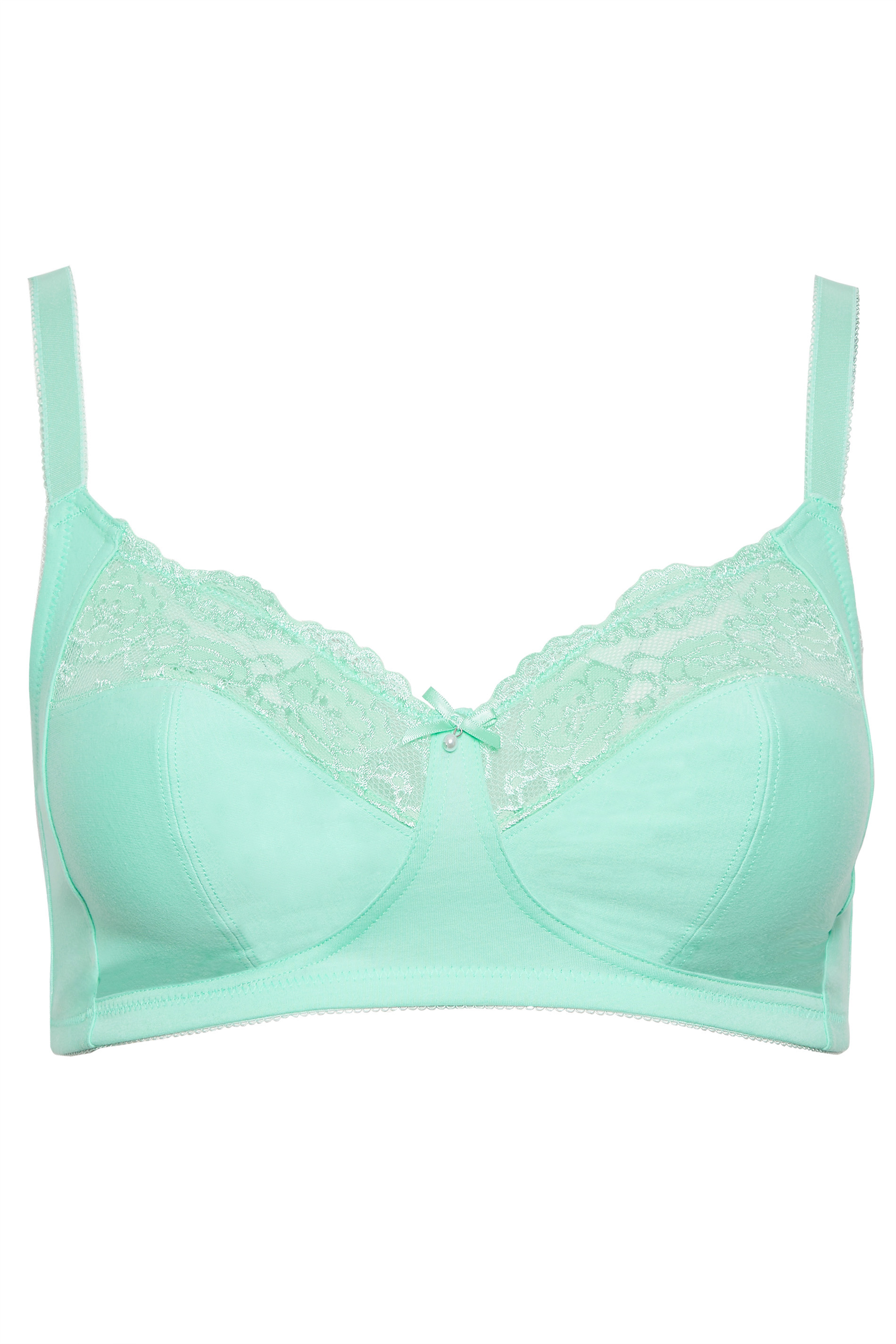 YOURS Plus Size Green Cotton Lace Trim Non-Wired Bra | Yours Clothing 3