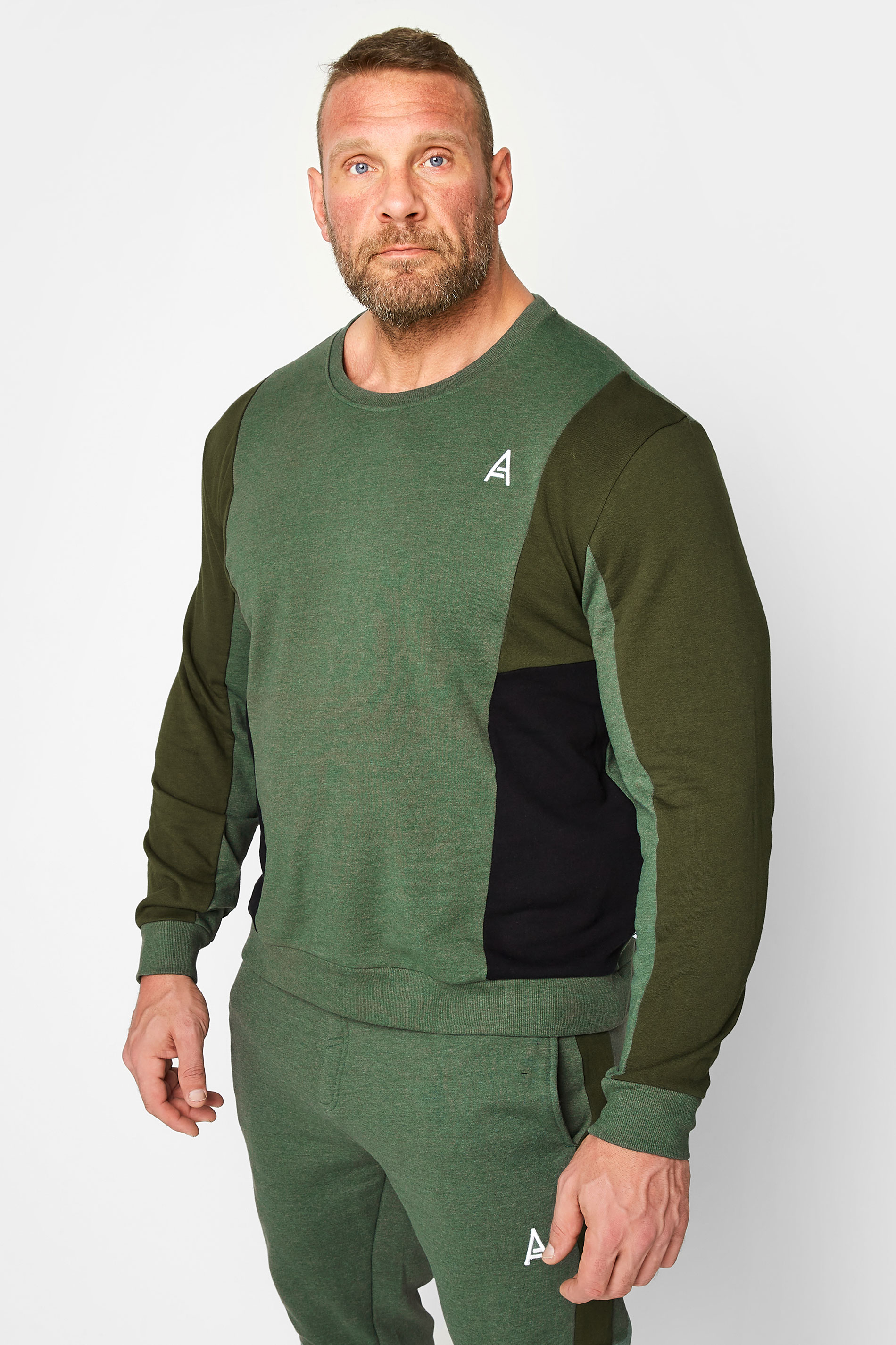 STUDIO A Big & Tall Khaki Green Cut & Sew Sweatshirt | BadRhino 1