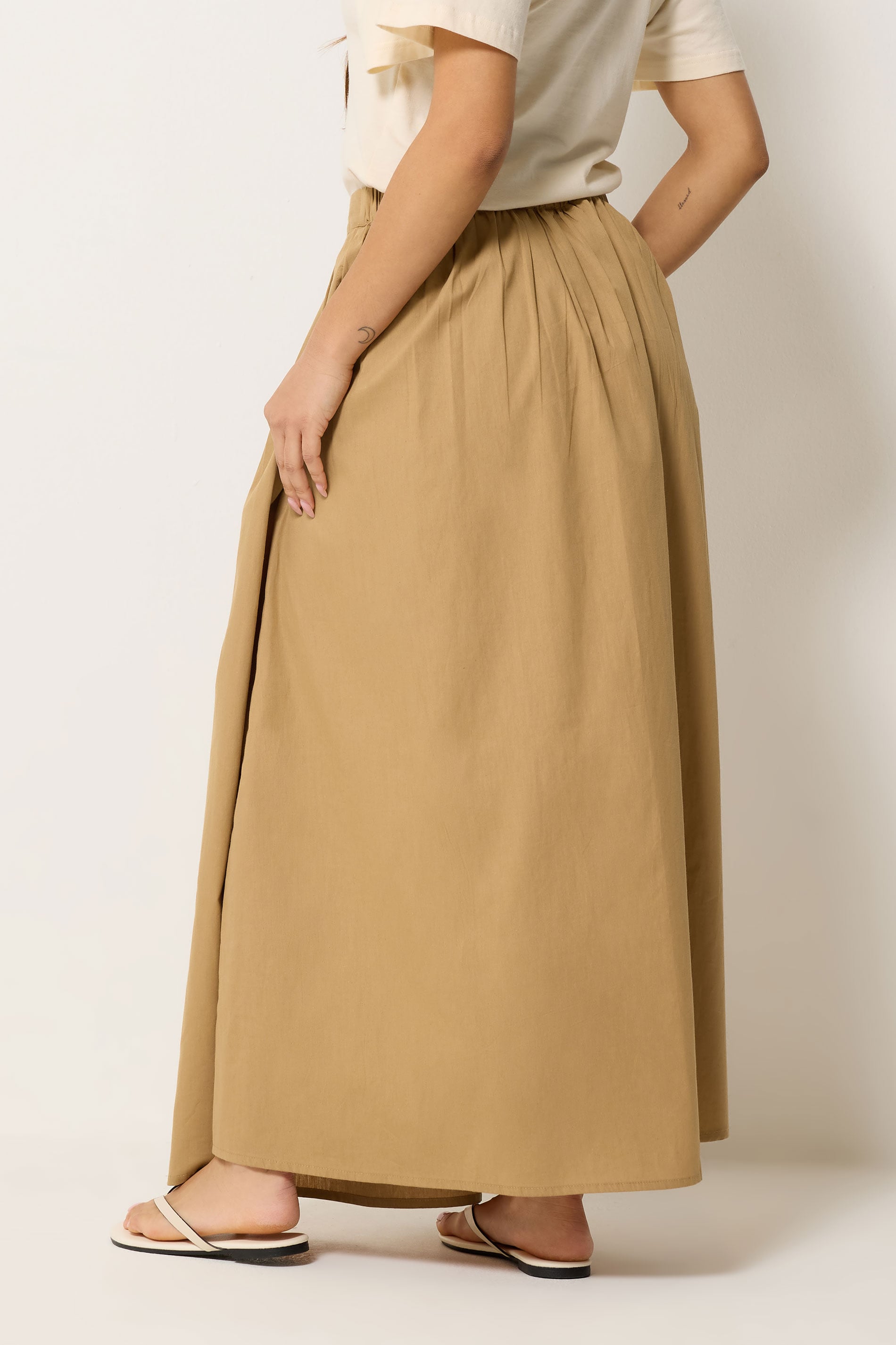 PixieGirl Petite Women's Stone Brown Cotton Poplin Maxi Skirt | PixieGirl 2
