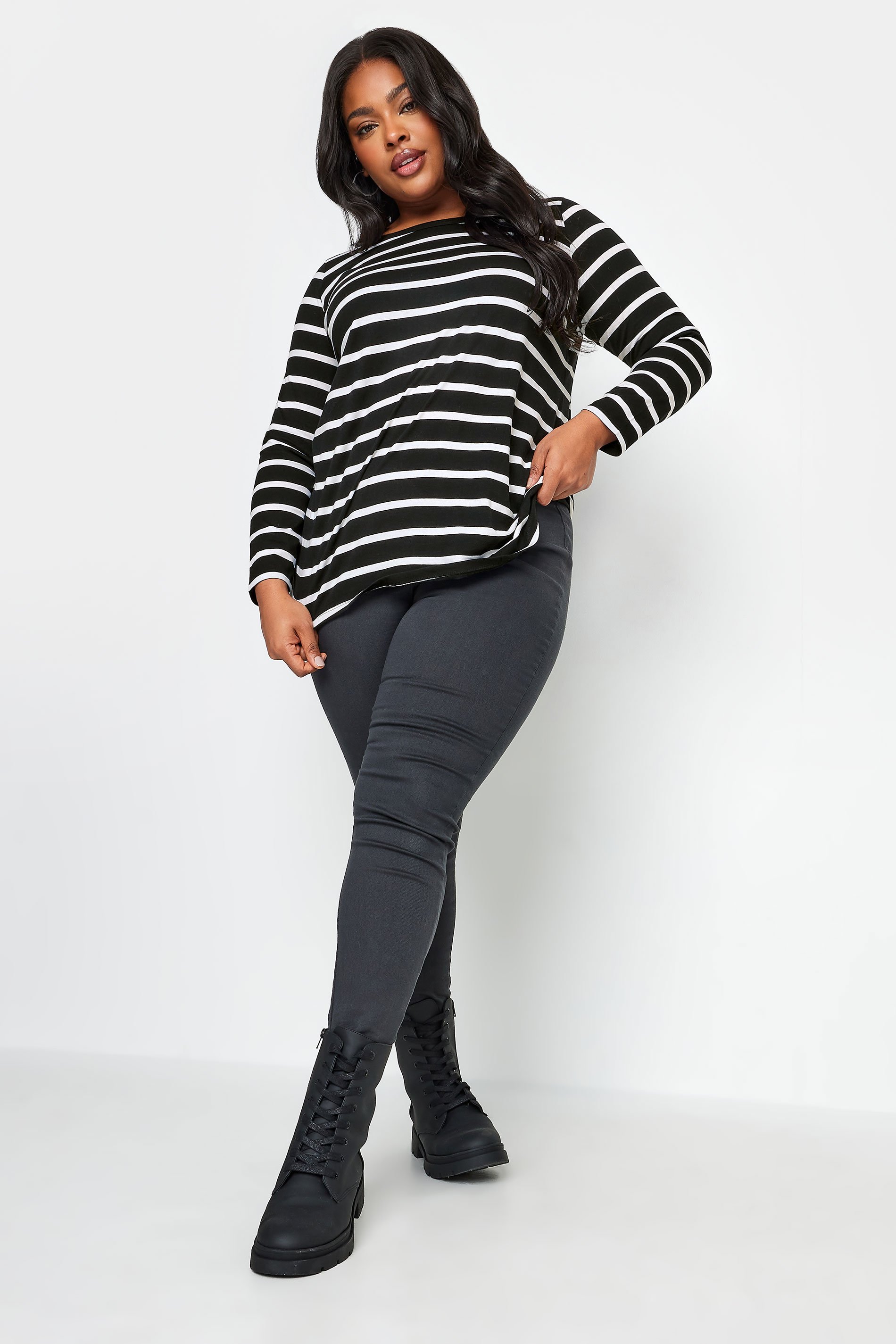 YOURS Curve Black Stripe Long Sleeve Top | Yours Clothing