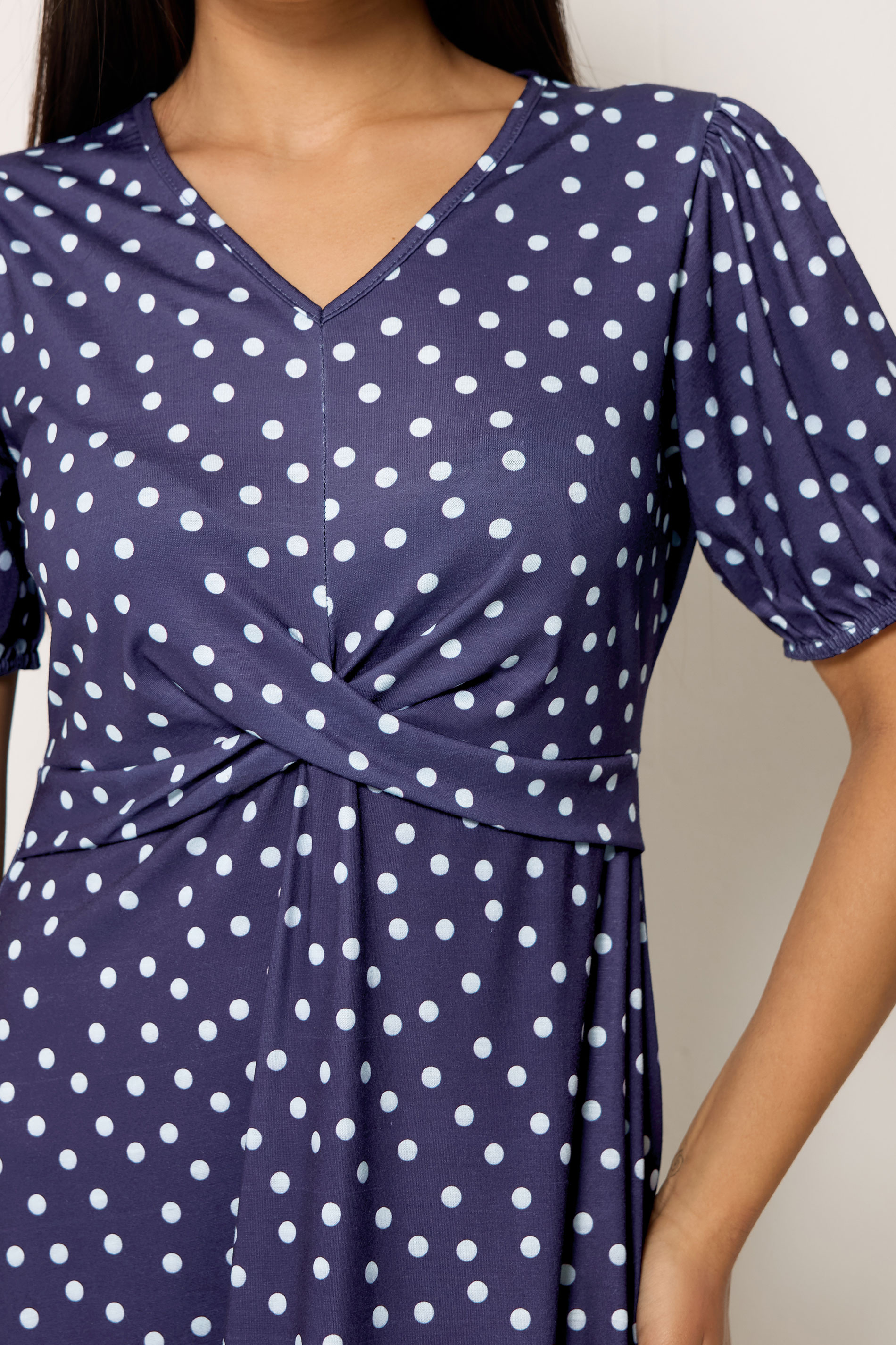M&Co Petite Navy Blue Polka Dot Twist Front Maxi Dress | M&Co 4