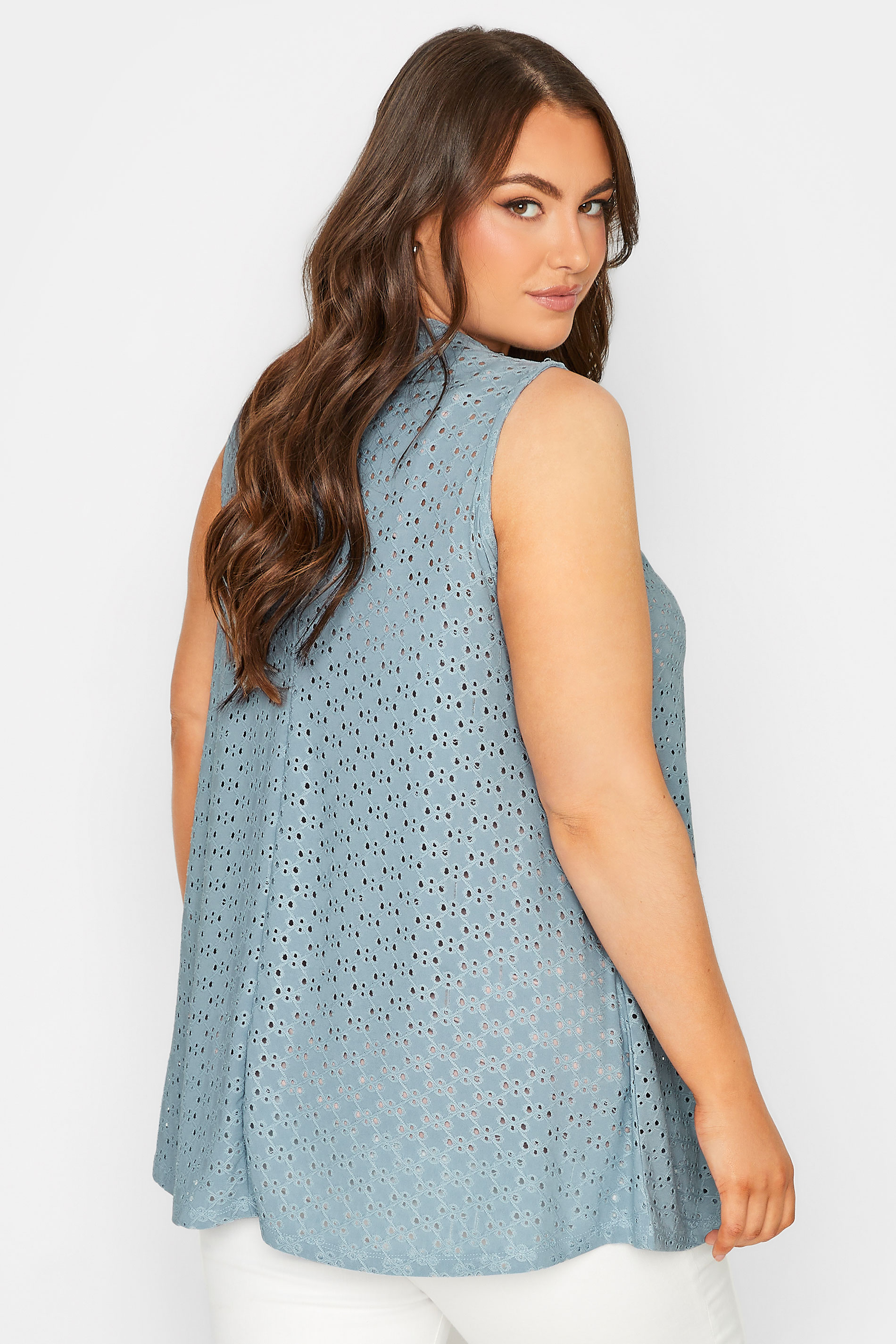 YOURS Plus Size Blue Pointelle Vest Top | Yours Clothing 3