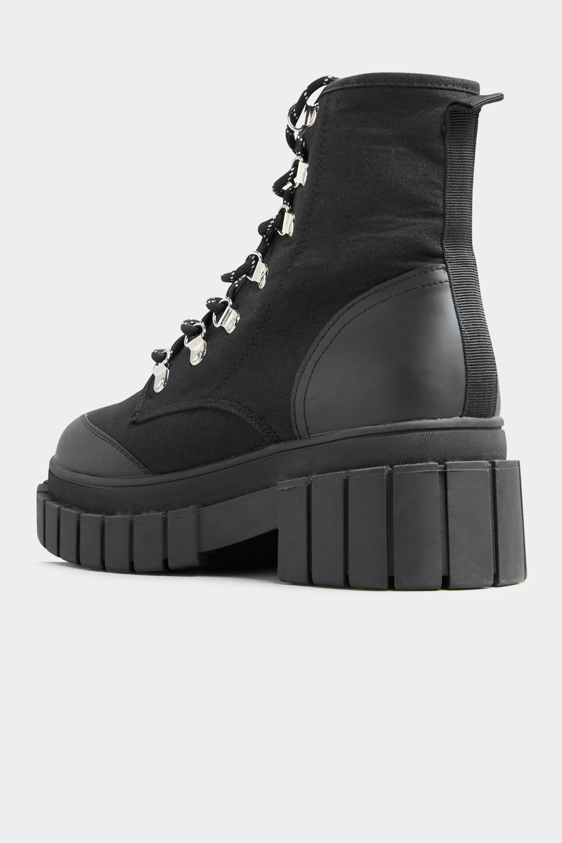 LIMITED COLLECTION Black Canvas Chunky Combat Boots In Wide Fit | Long ...
