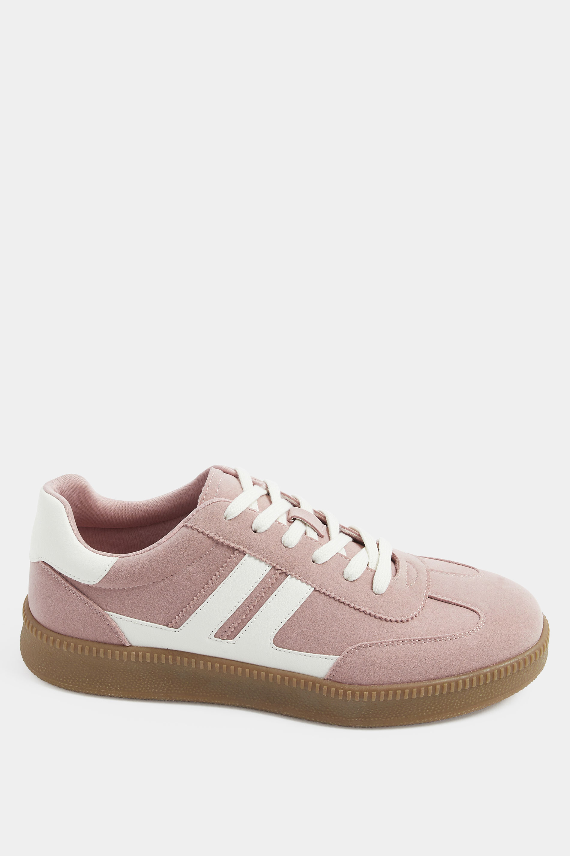 Pink Faux Suede Side Stripe Lace Up Trainer In Wide E Fit | Yours Clothing 2