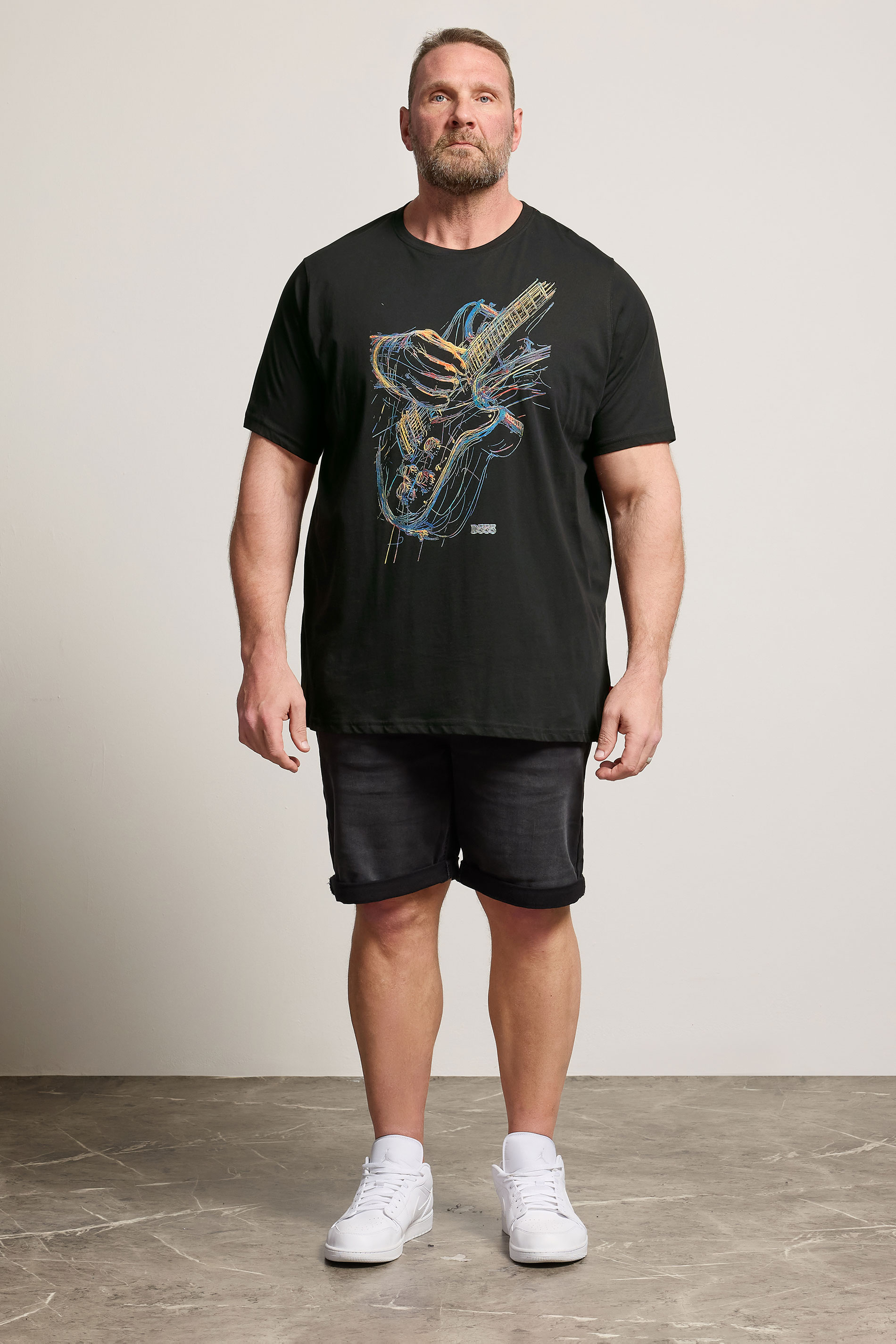 D555 Big & Tall Black Guitar Print T-Shirt | BadRhino 1