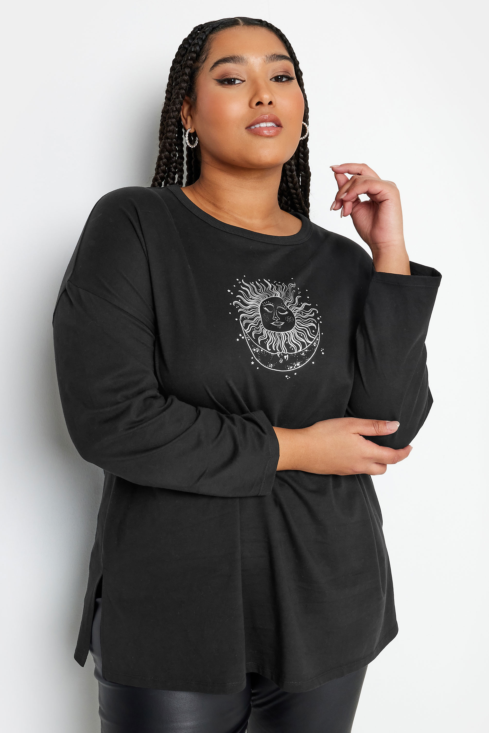 YOURS Curve Black Astrology Print Top | Yours Clothing 1