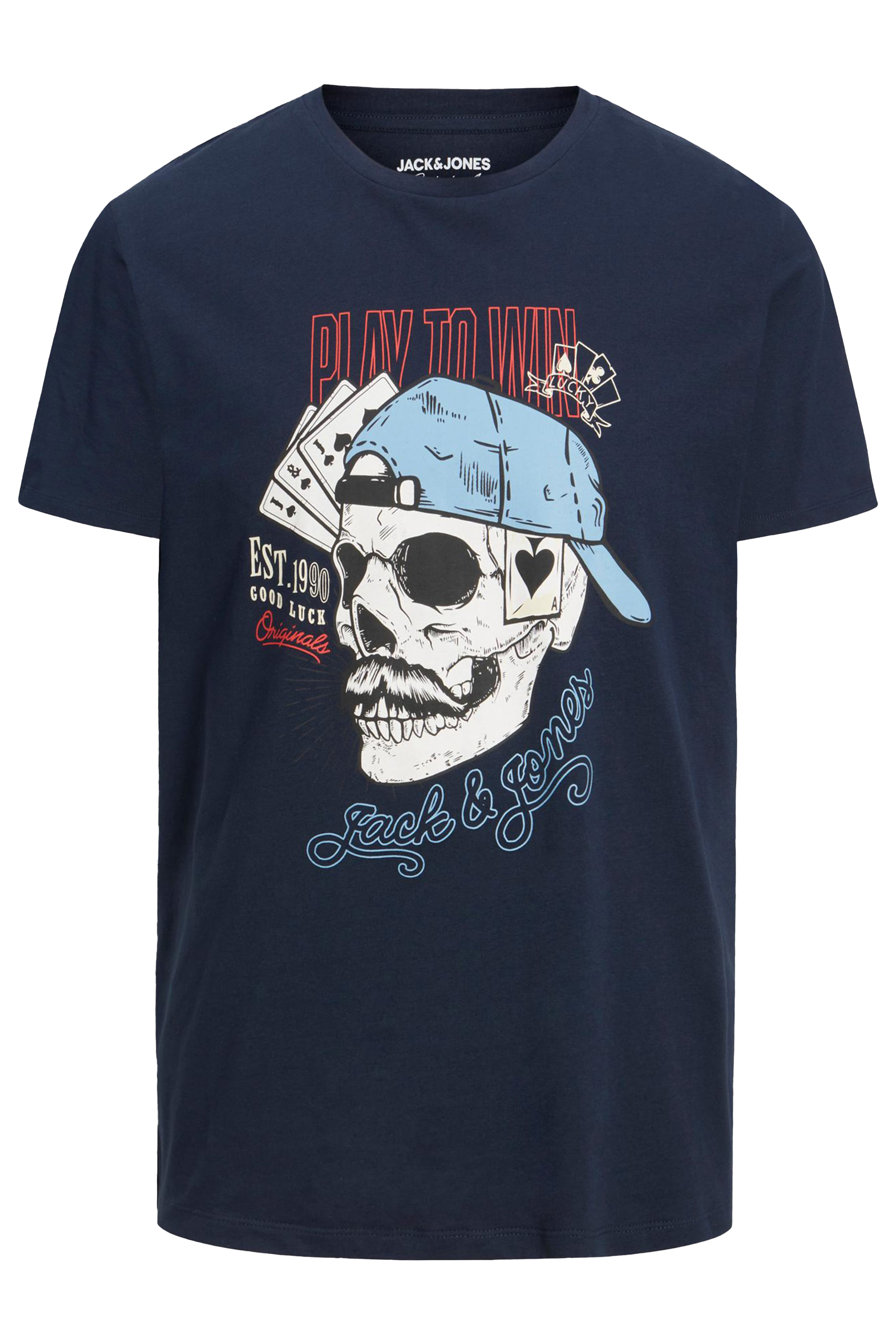 JACK & JONES Big & Tall Navy Blue Skeleton Print T-Shirt | BadRhino 2