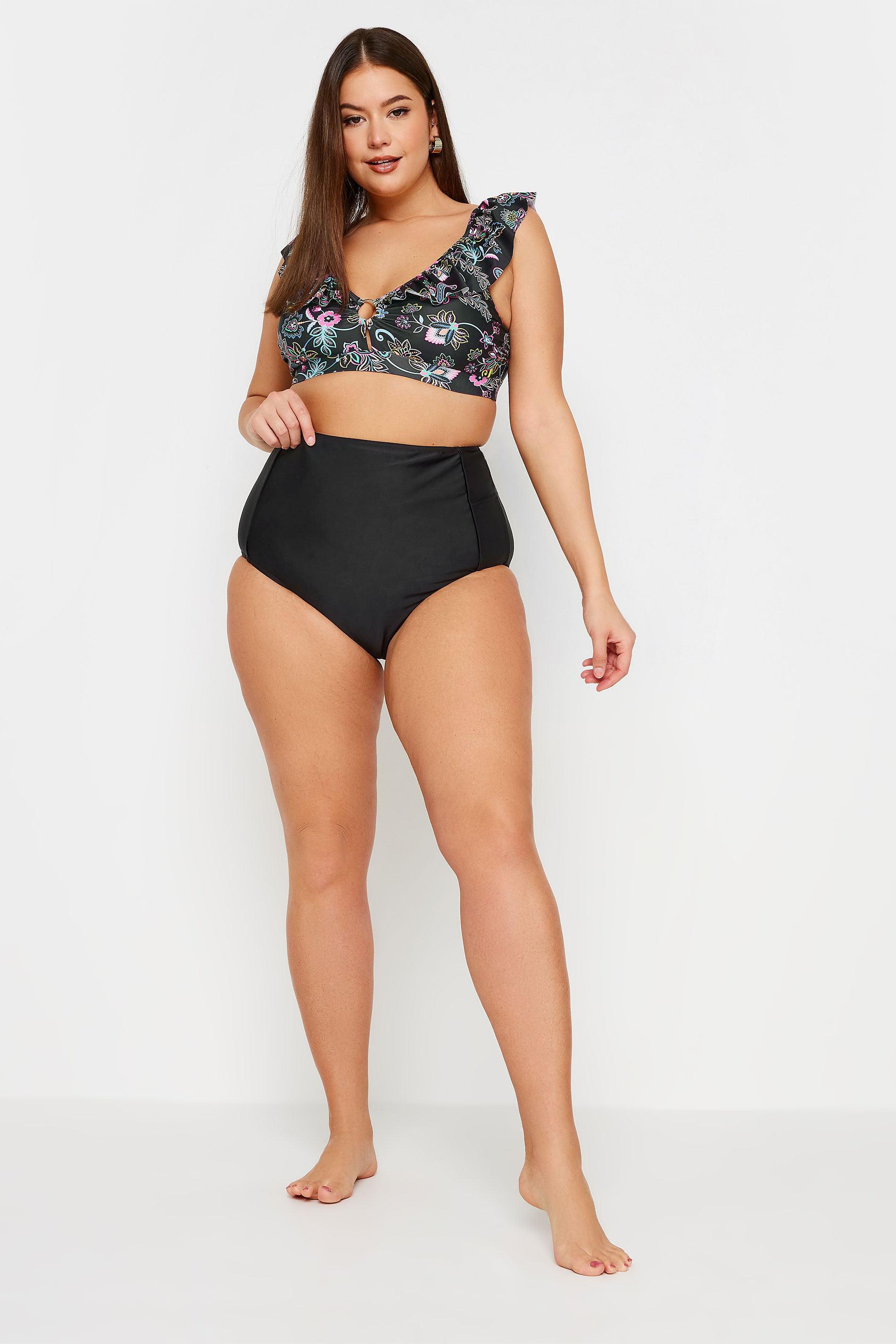 YOURS Plus Size Black Paisley Print Frill Bikini Top | Yours Clothing 3