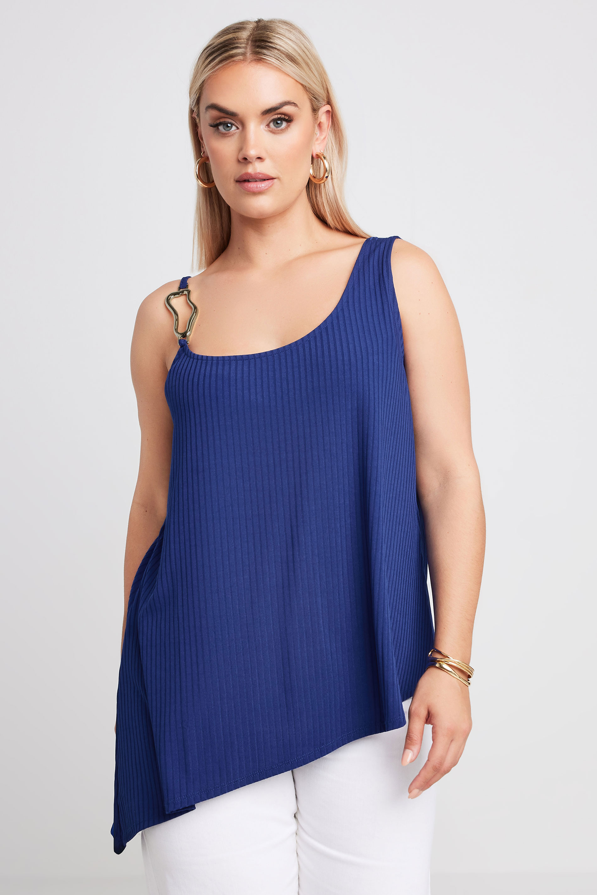 LIMITED COLLECTION Plus Size Blue Metal Trim Ribbed Vest Top | Yours Clothing 2