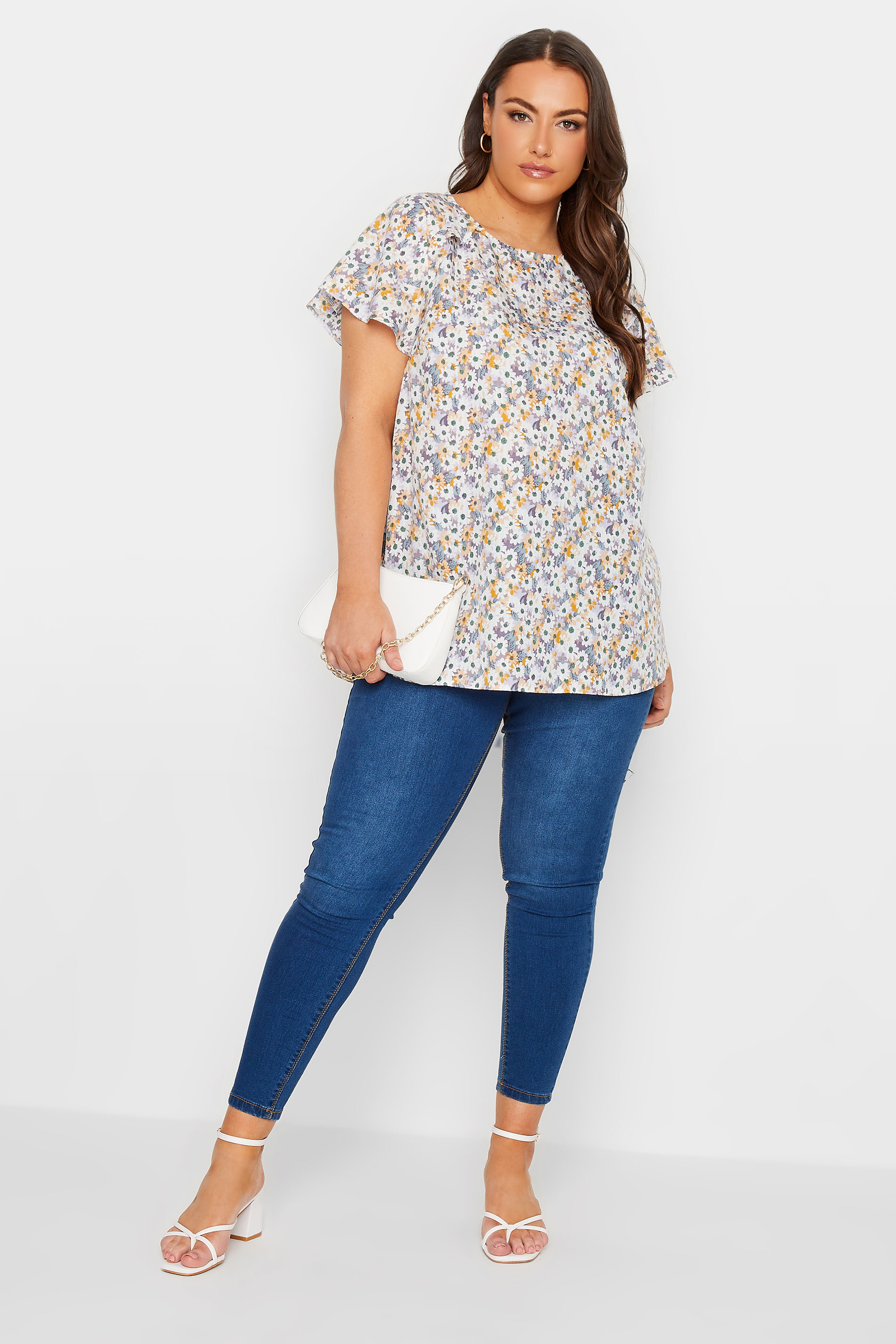 YOURS Plus Size White Floral Print Frill Blouse | Yours Clothing 2