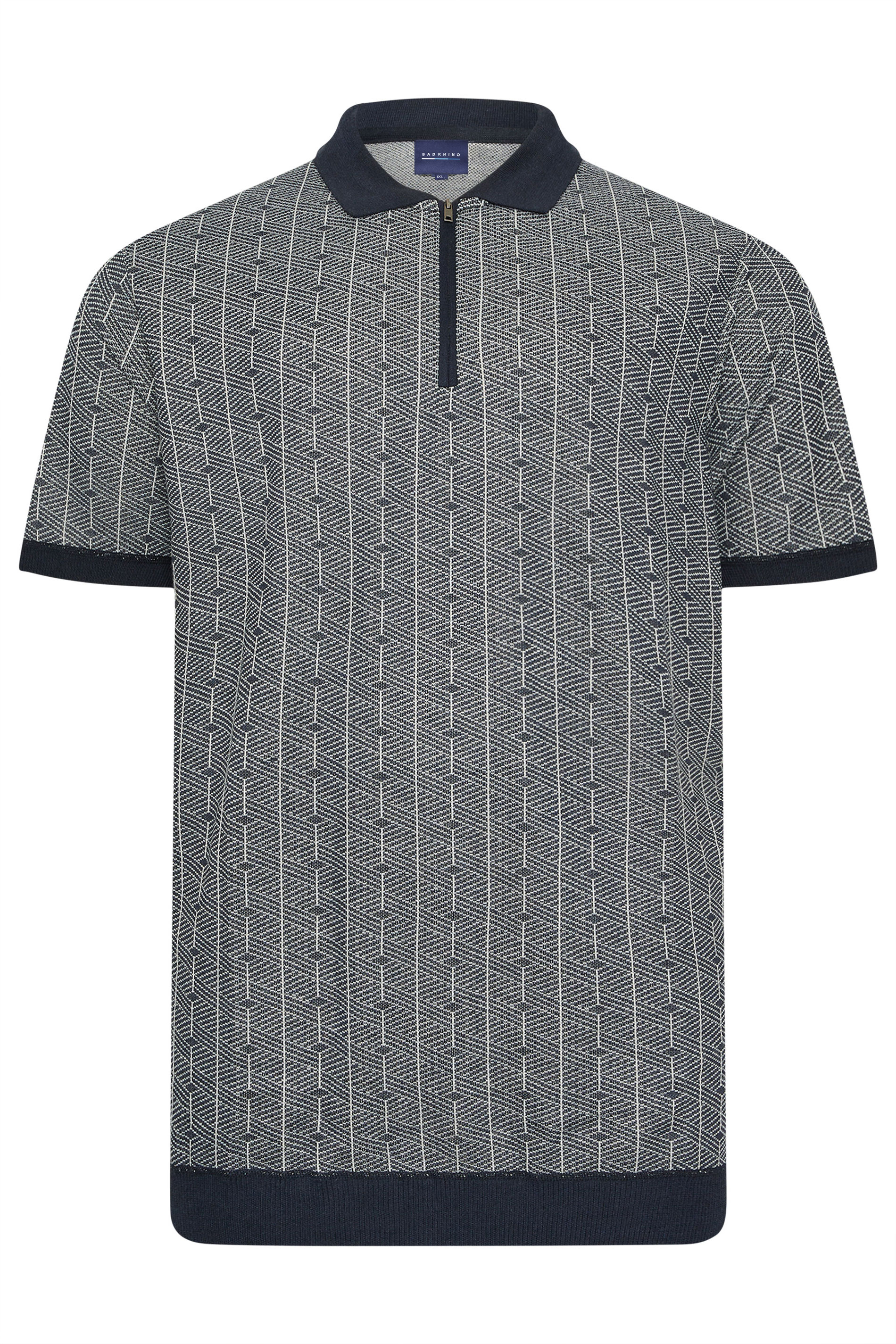 D555 Big & Tall Navy Blue Knitted Quarter Zip Polo Shirt | BadRhino 2