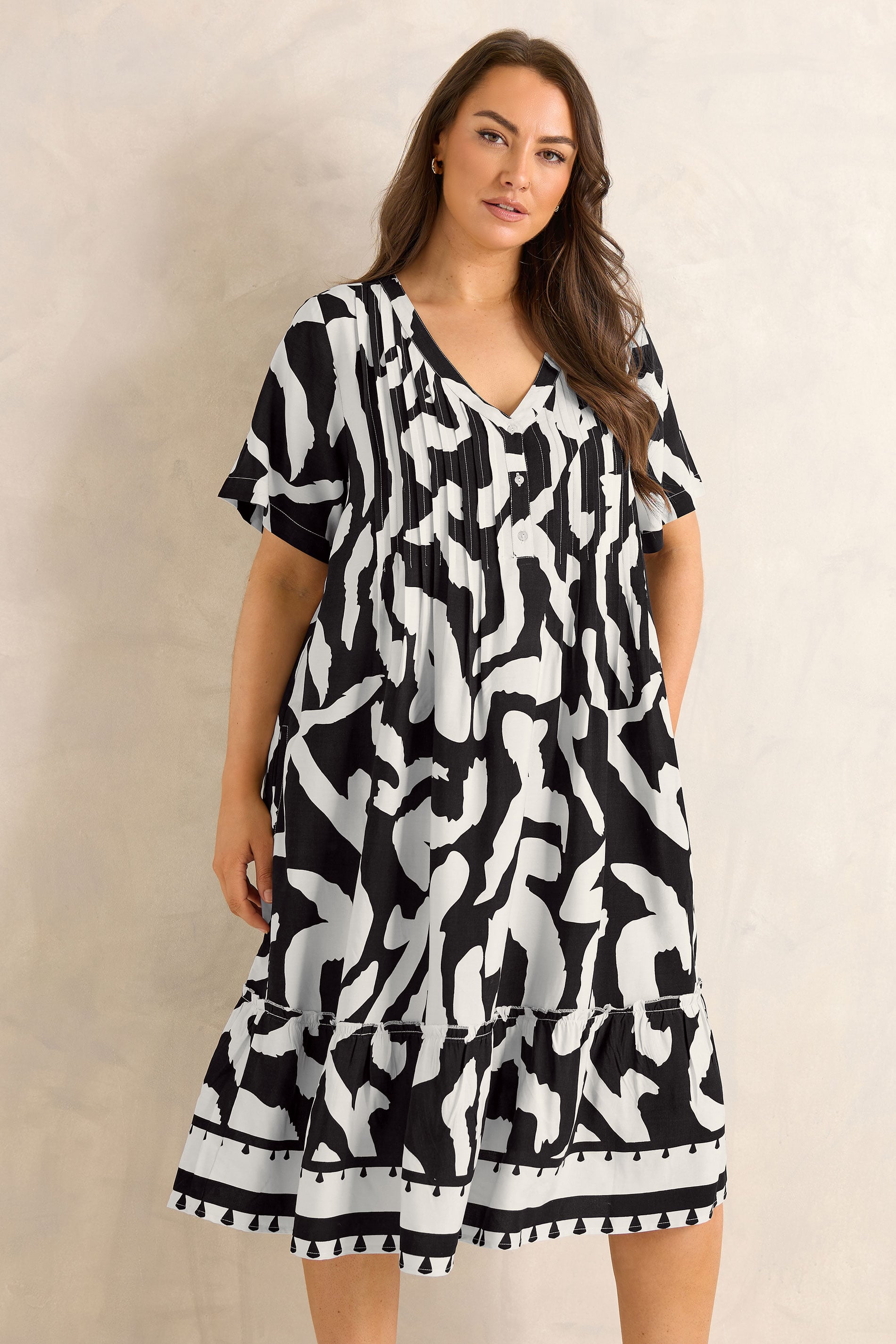 EVANS Plus Size Black Abstract Pintuck Dress | Evans 1