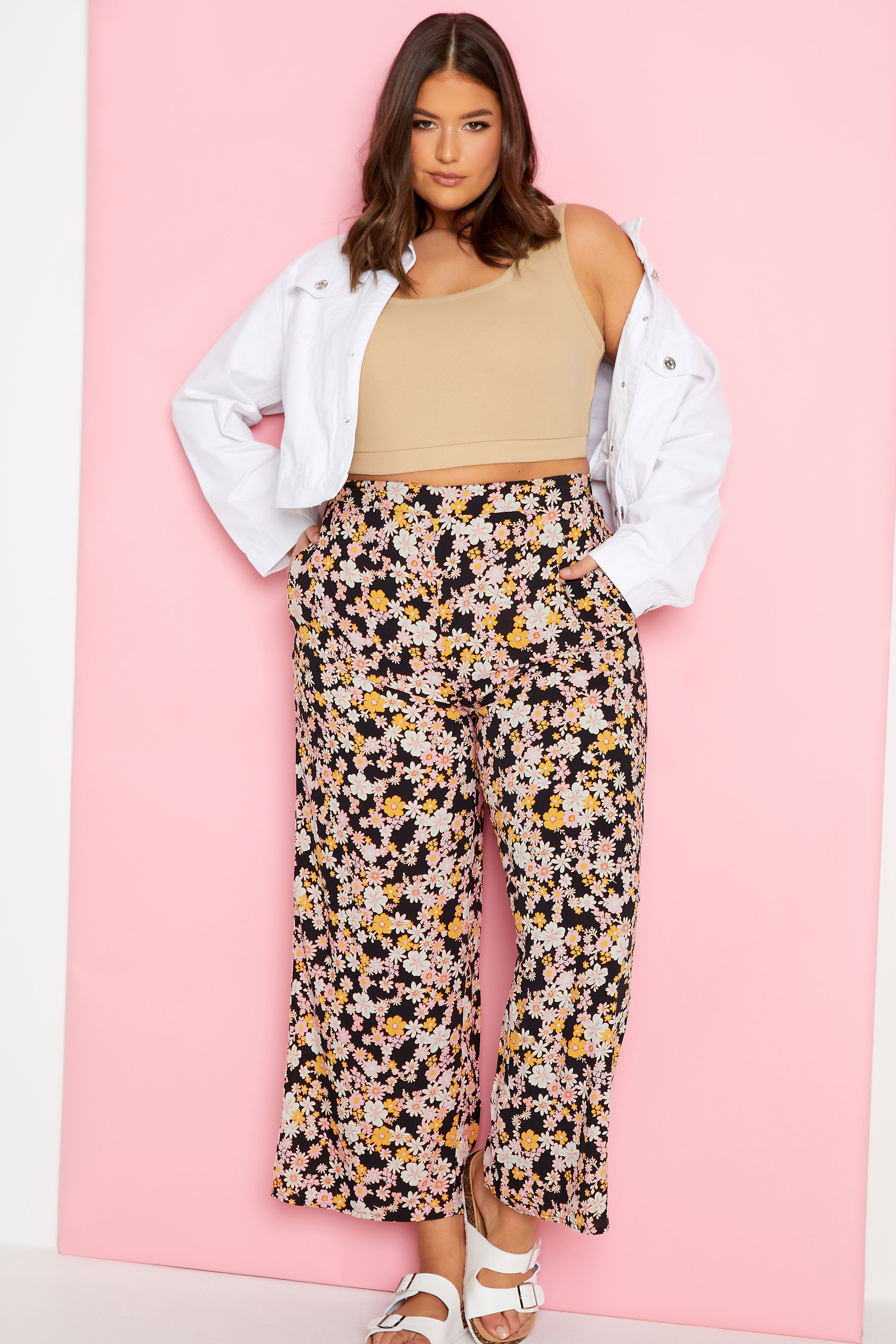 YOURS Plus Size Black Floral Wide Leg Trousers | Yours Clothing 3