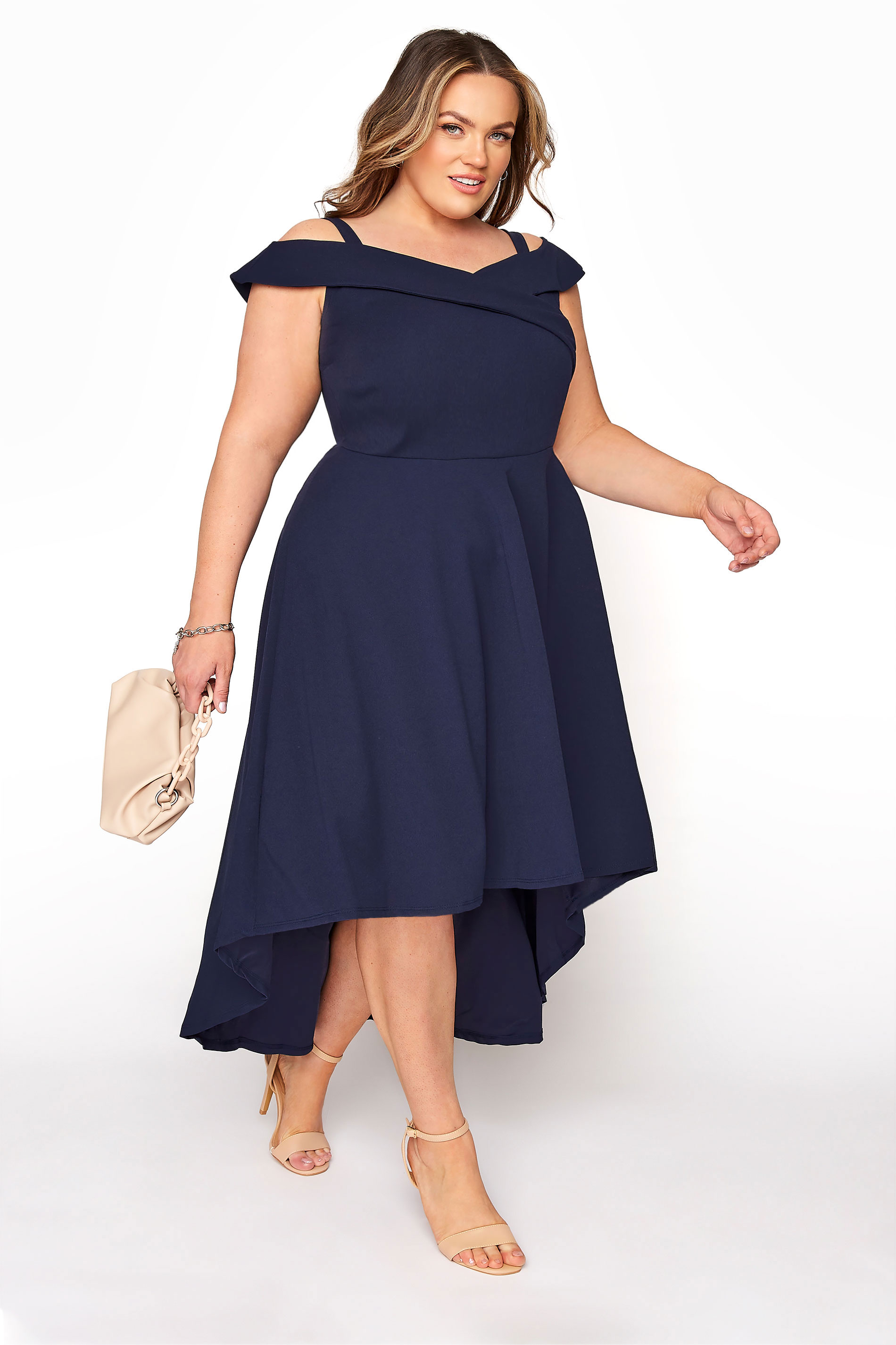 YOURS LONDON Navy Bardot High Low Dress | Yours Clothing 2