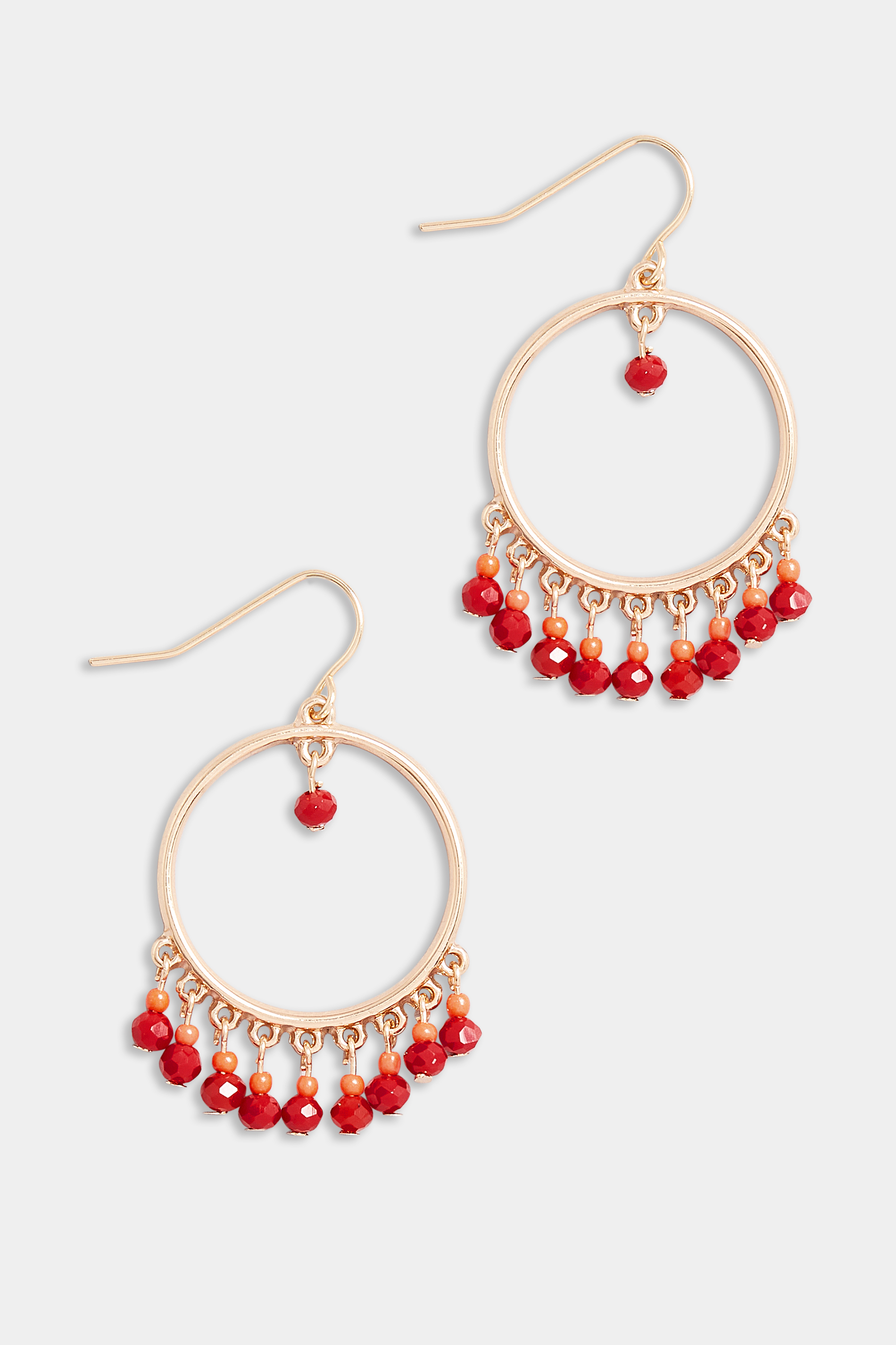 Gold Tone & Red Seed Bead Drop Earrings | Yours Clothing  2