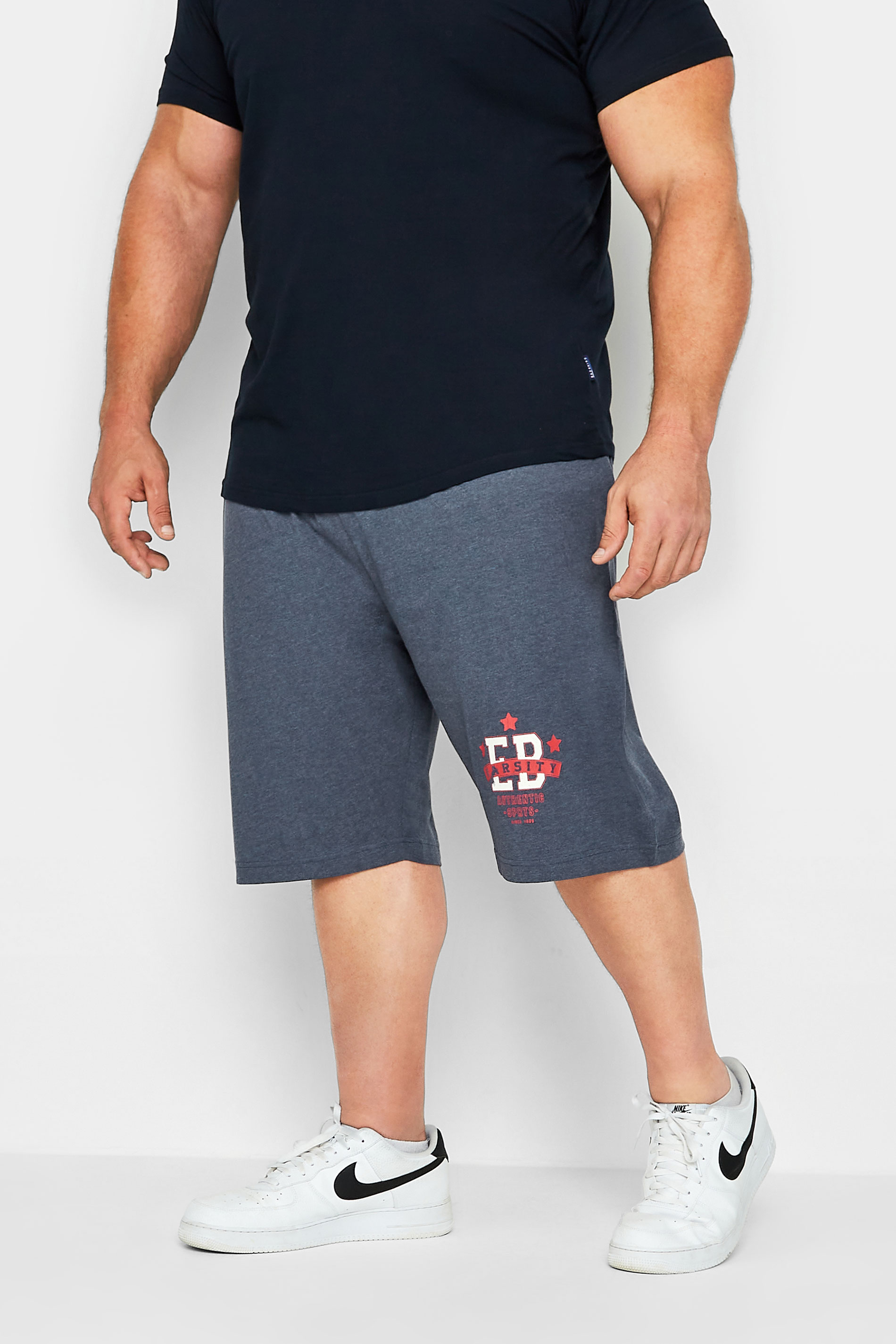 ED BAXTER Big & Tall Blue Varsity Logo Jogger Shorts | BadRhino 1