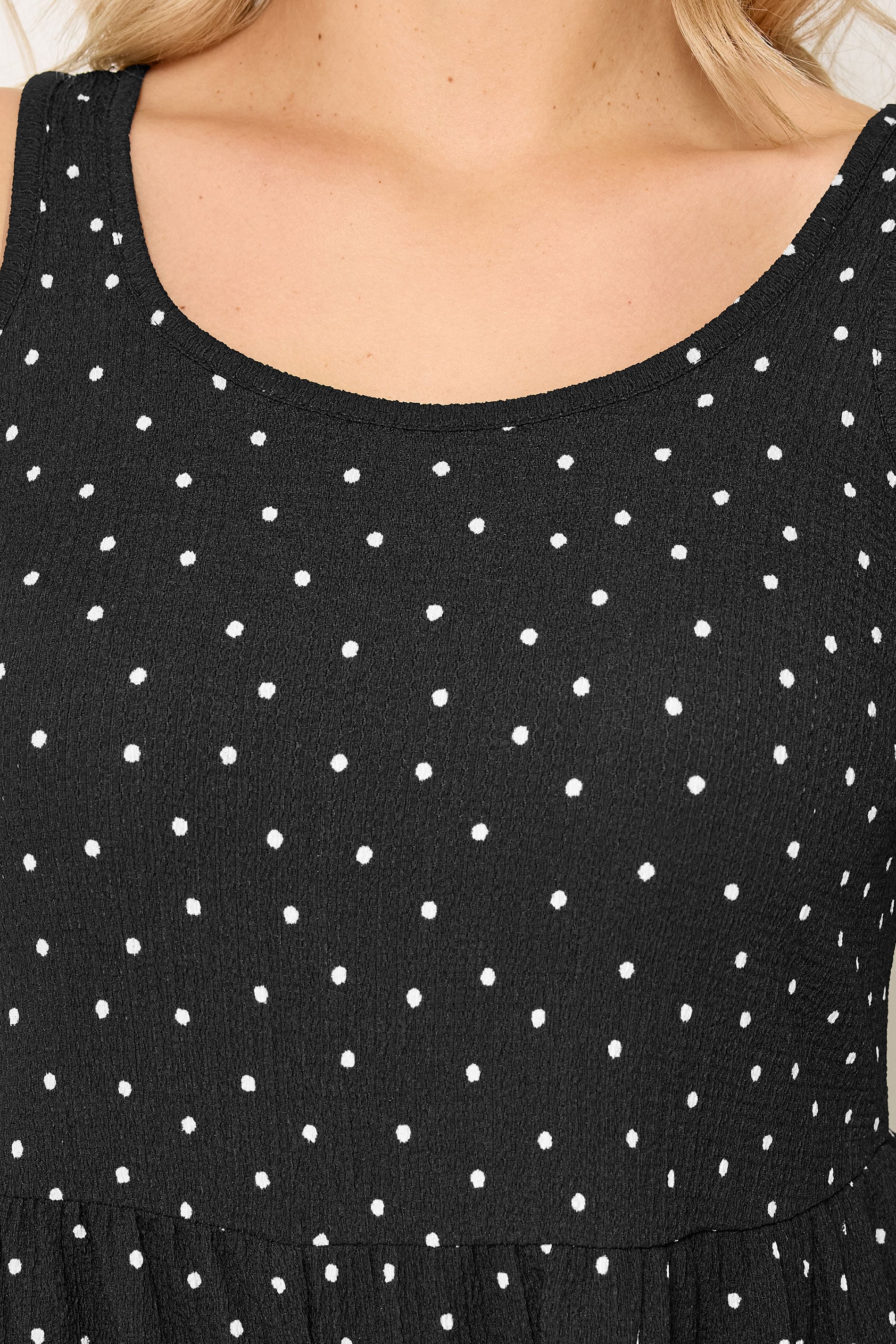 YOURS Plus Size Black Polka Dot Smock Textured Playsuit | Yours Clothing 4