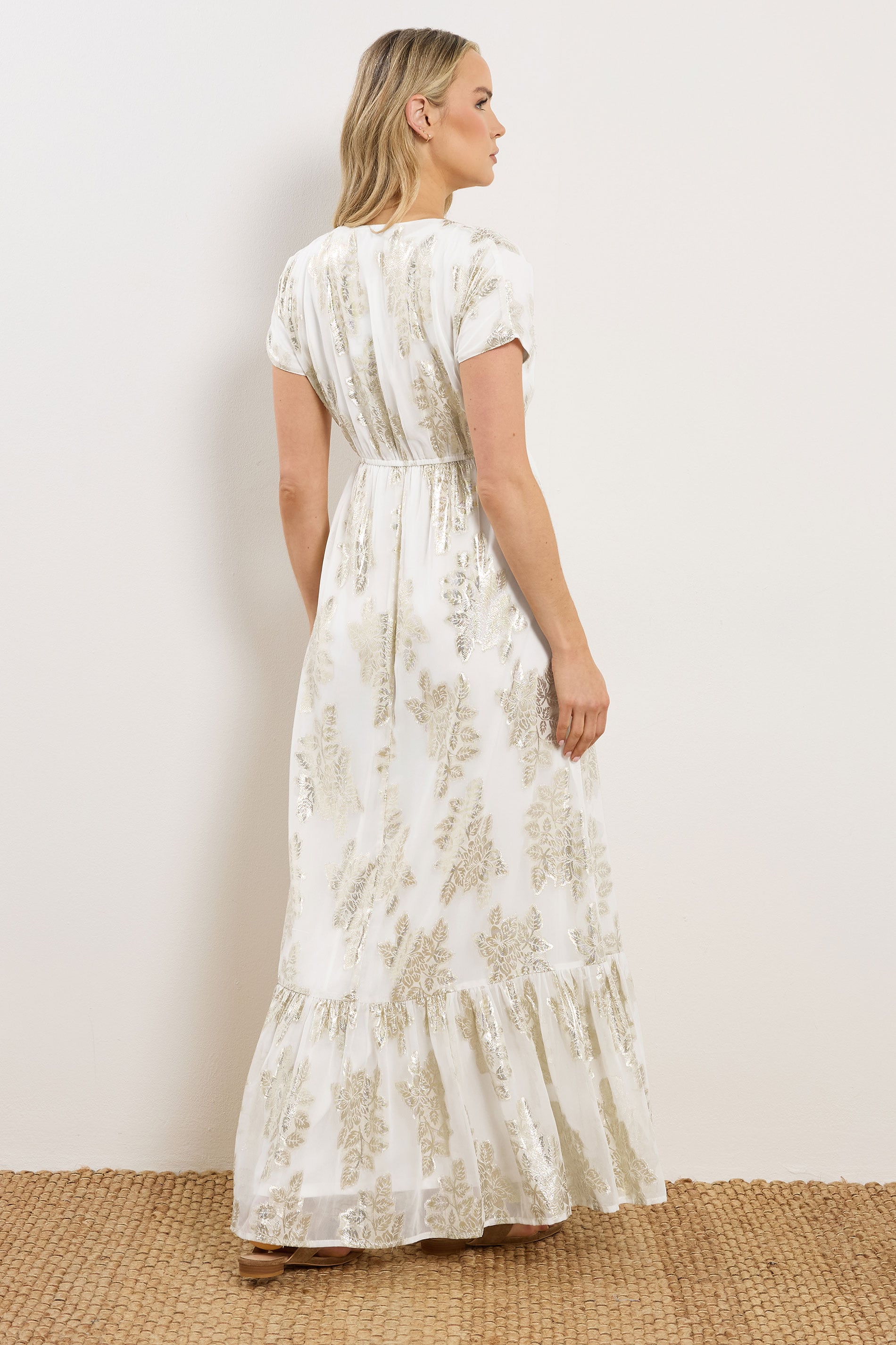 LTS Tall Women's Cream Paisley Metallic Sheer Maxi Dress | Long Tall Sally 2