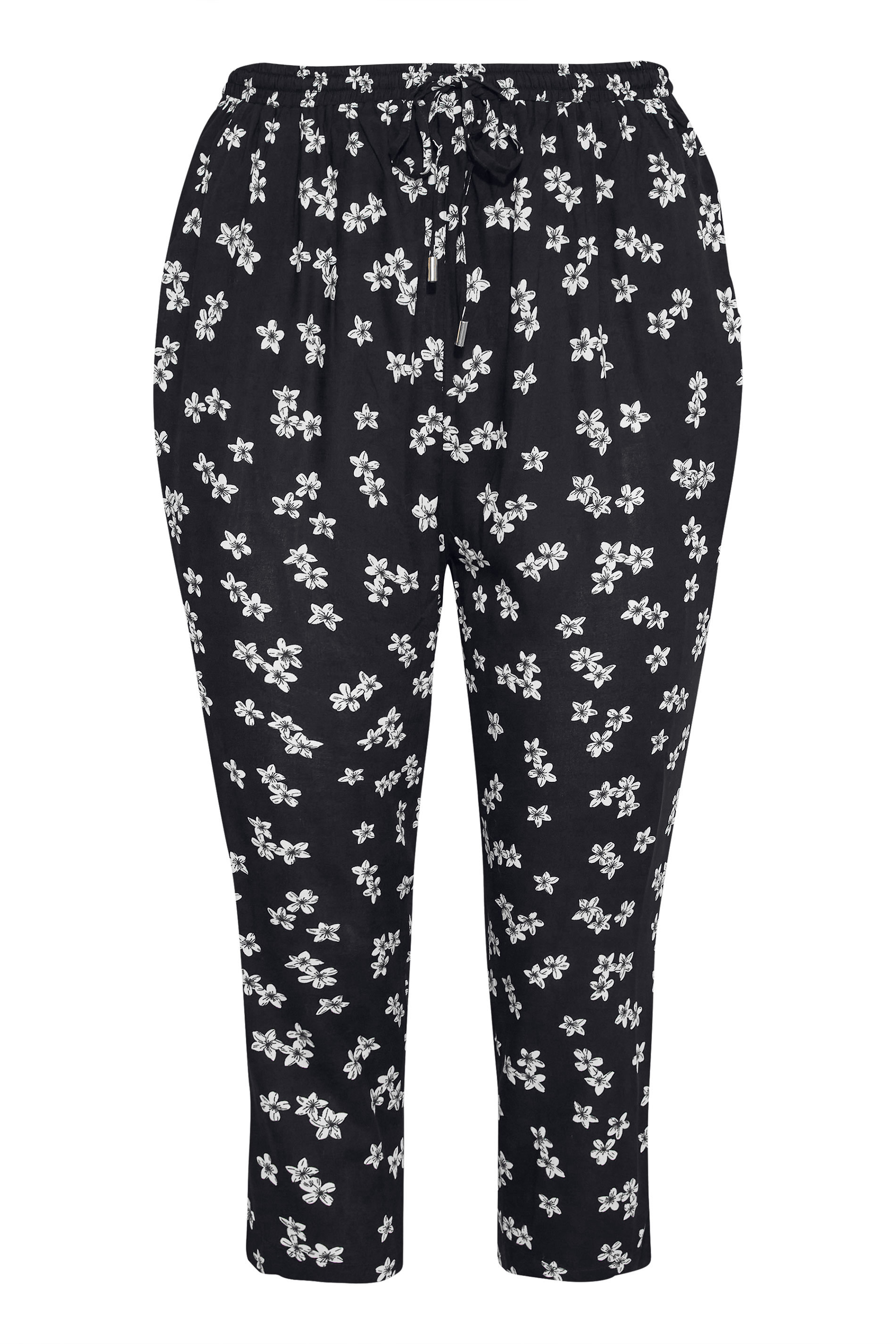 Grande taille  Pantalons Grande taille  Joggings | Jogging Noir Floral Léger Pantacourt - WE89700