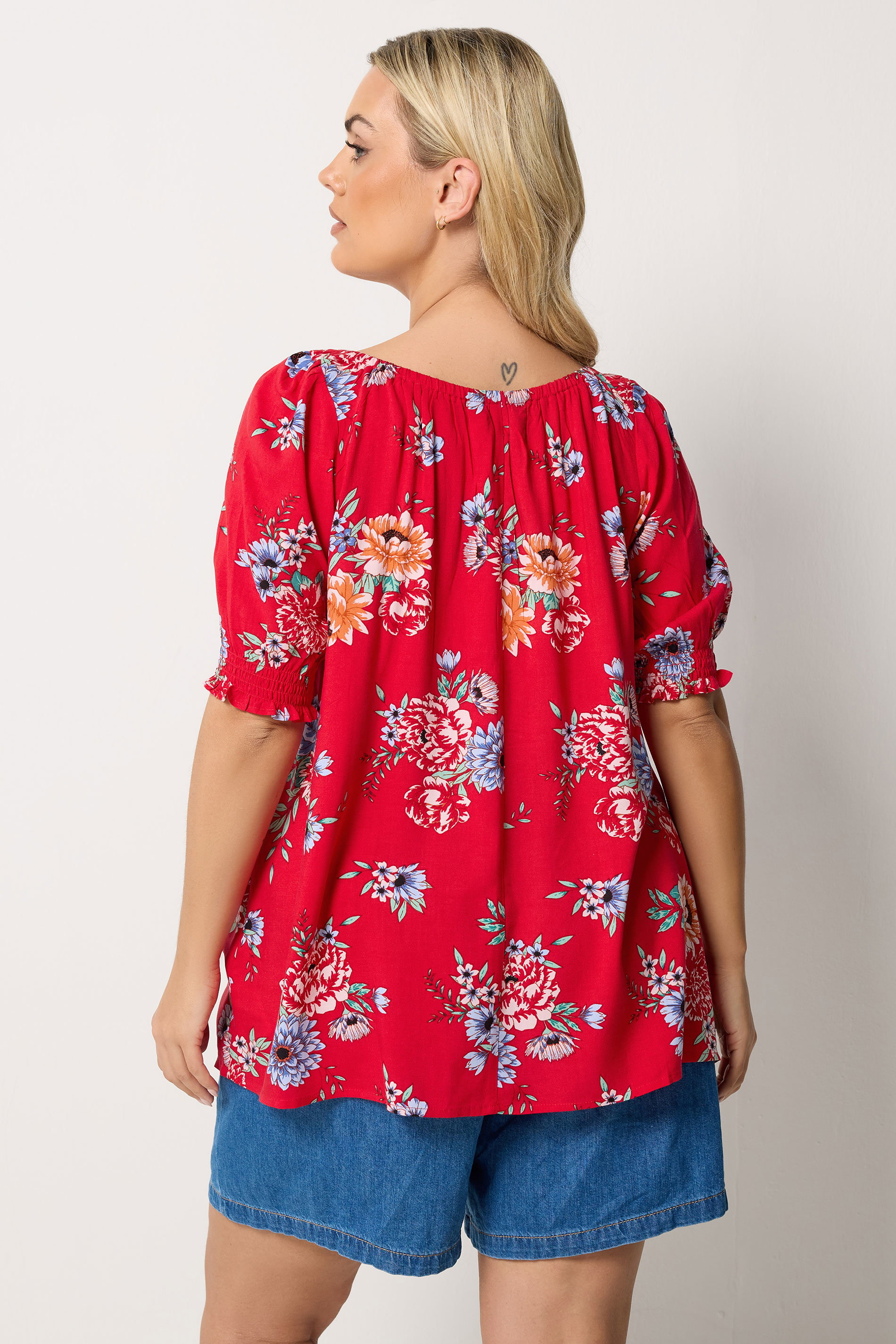 YOURS Plus Size Red Floral Tie Neck Blouse | Yours Clothing 2