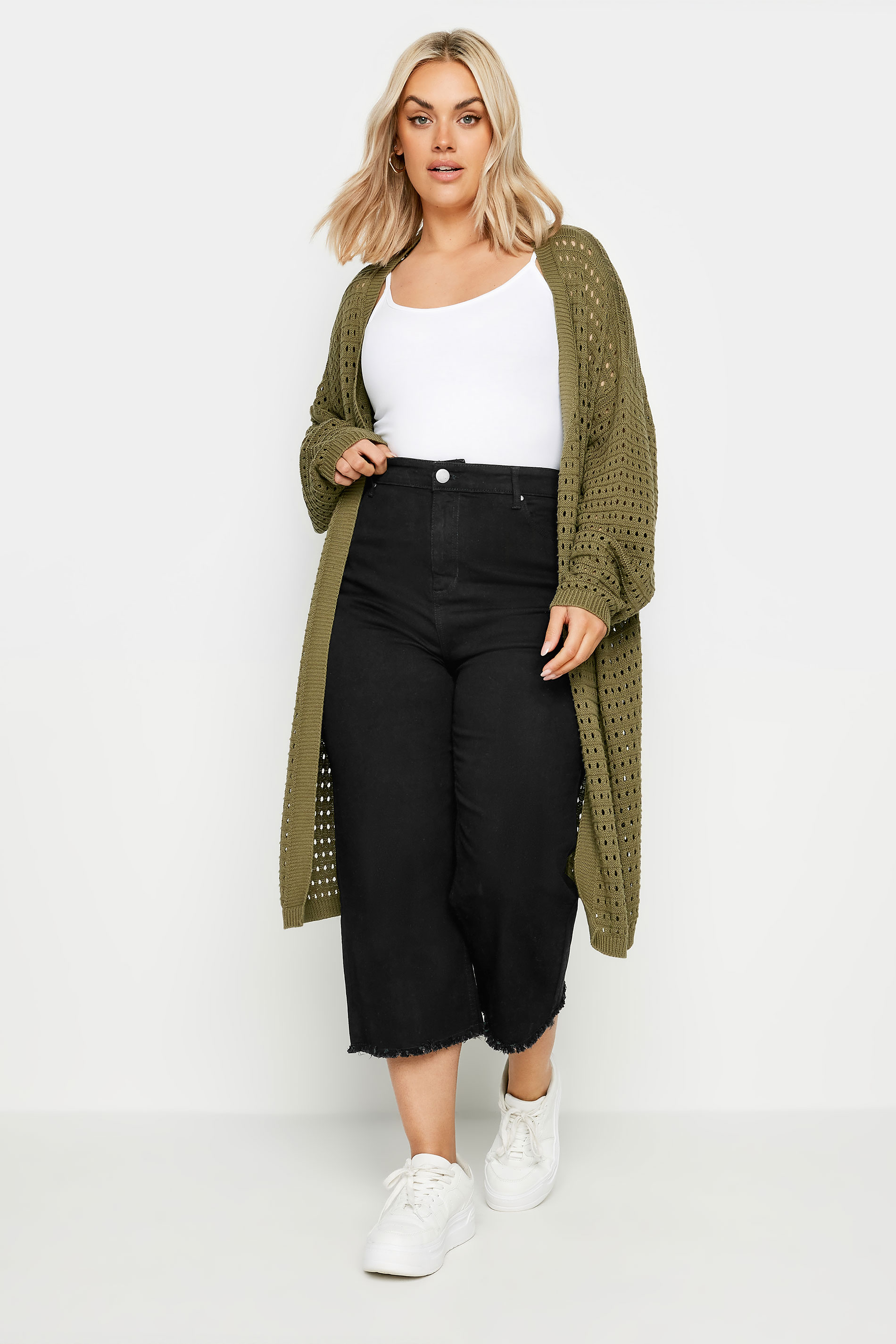 Plus Size Black Stretch Wide Leg Cropped Jeans | Yours Clothing 1
