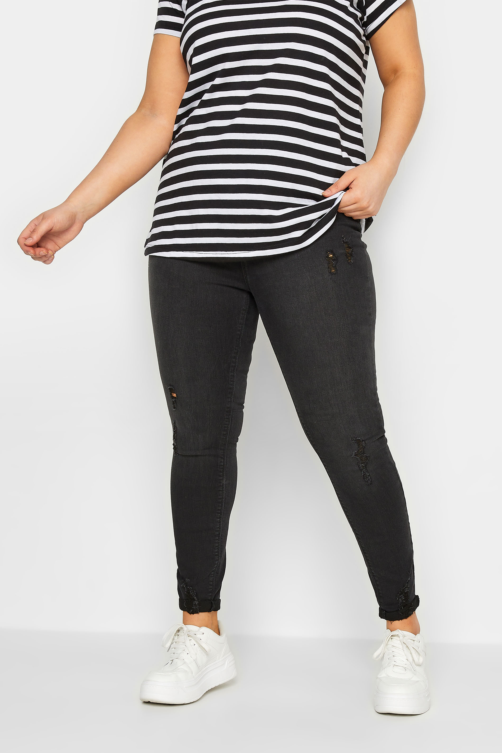 YOURS Plus Size Curve Black Ripped GRACE Jeggings | Yours Clothing  1