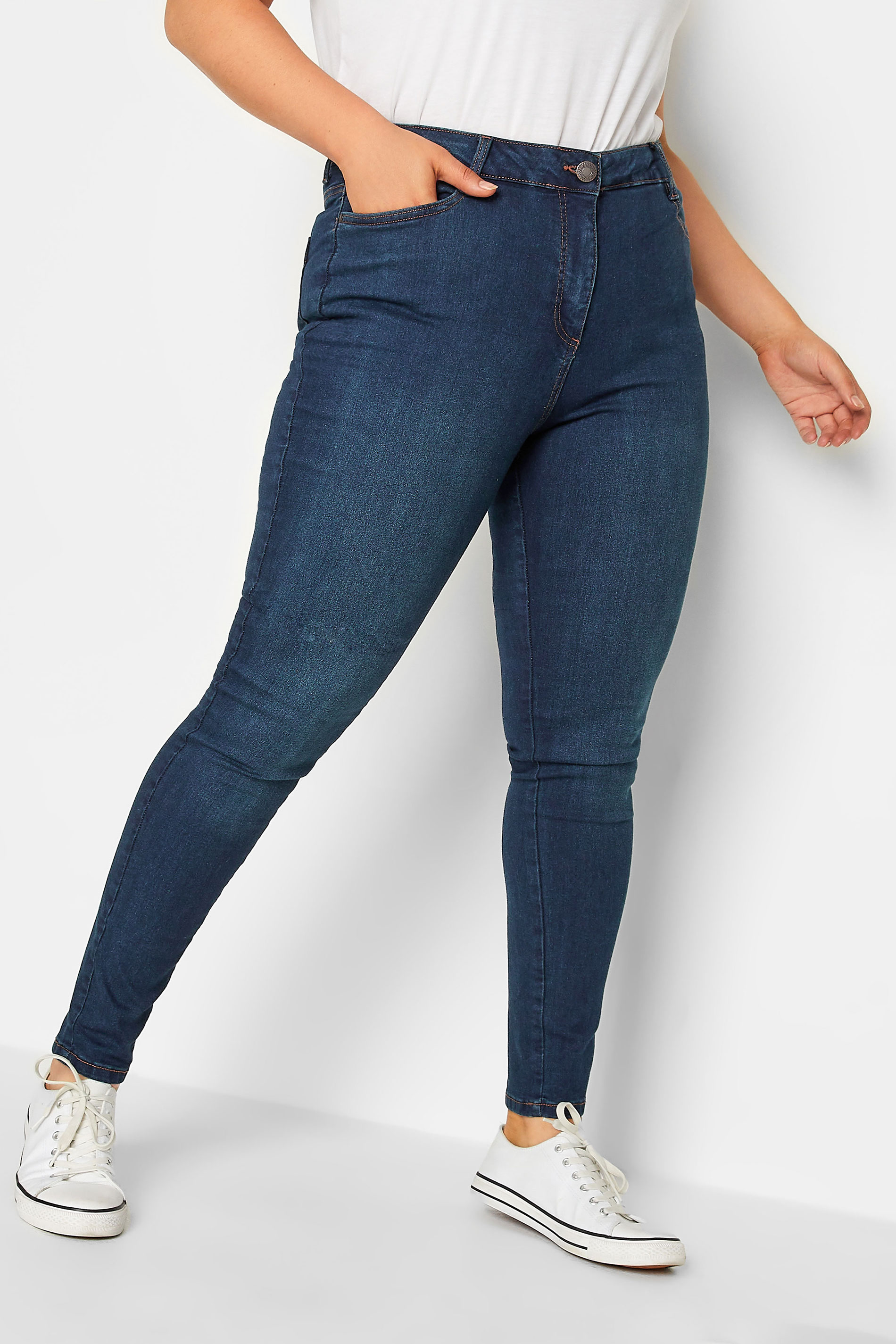 Plus Size Blue Elasticated Waist Ripped Skinny AVA Jeans